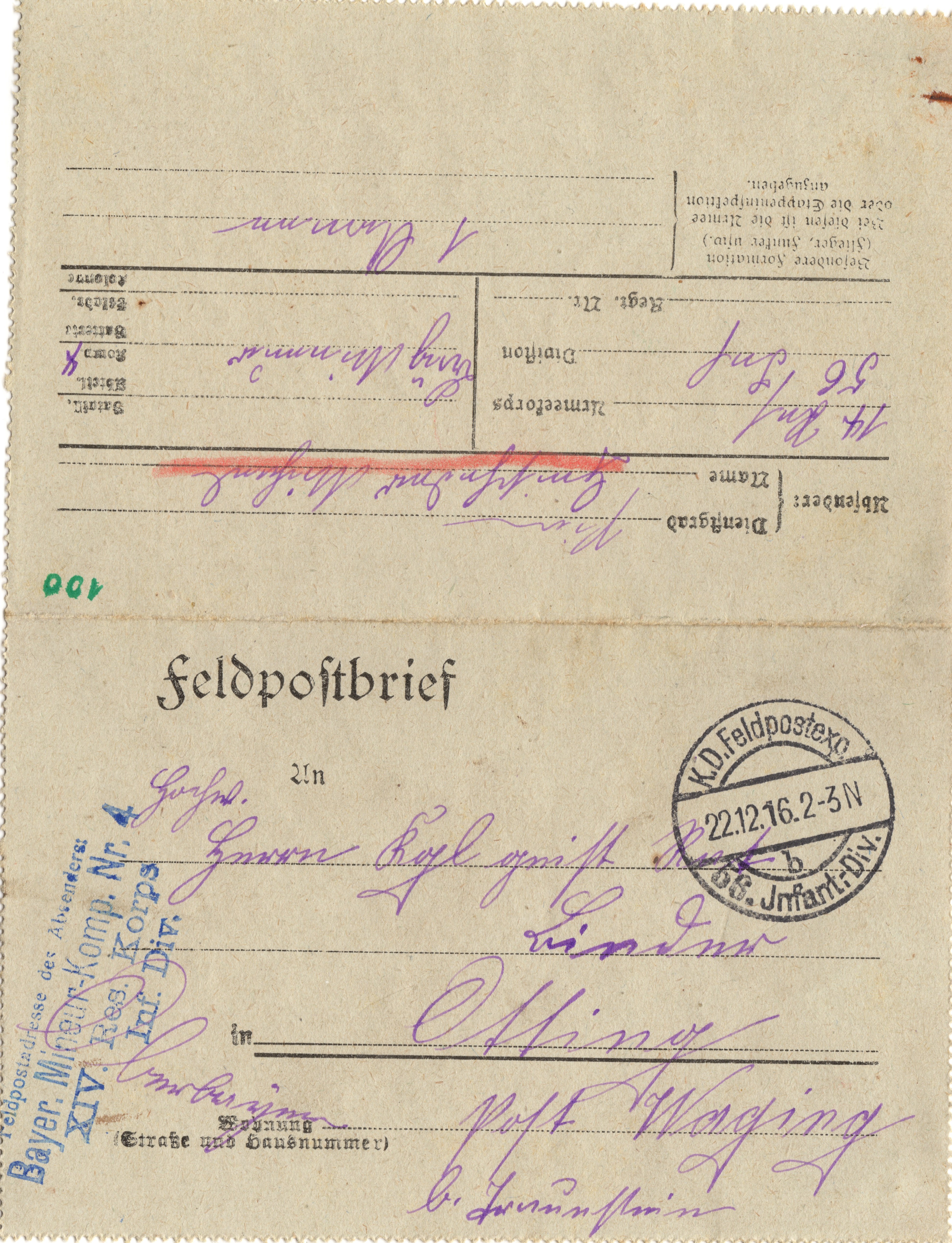 Scan der Schriftstück- Vorderseite © Katholische Pfarrkirchenstiftung St. Stephanus Otting