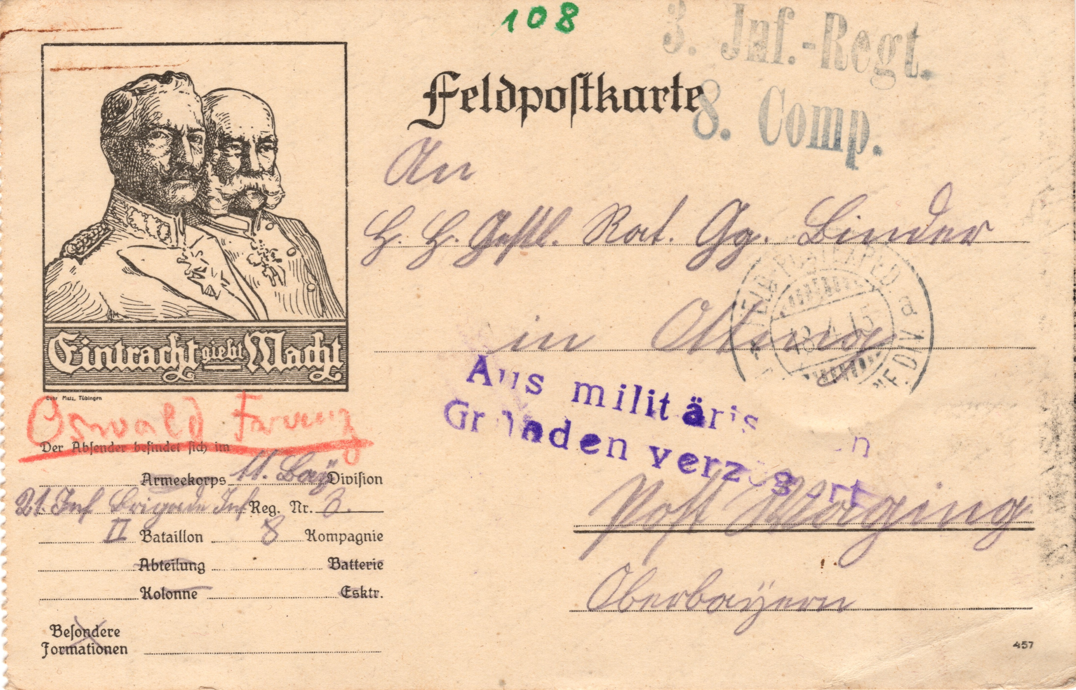 Scan der Schriftstück- Vorderseite © Katholische Pfarrkirchenstiftung St. Stephanus Otting