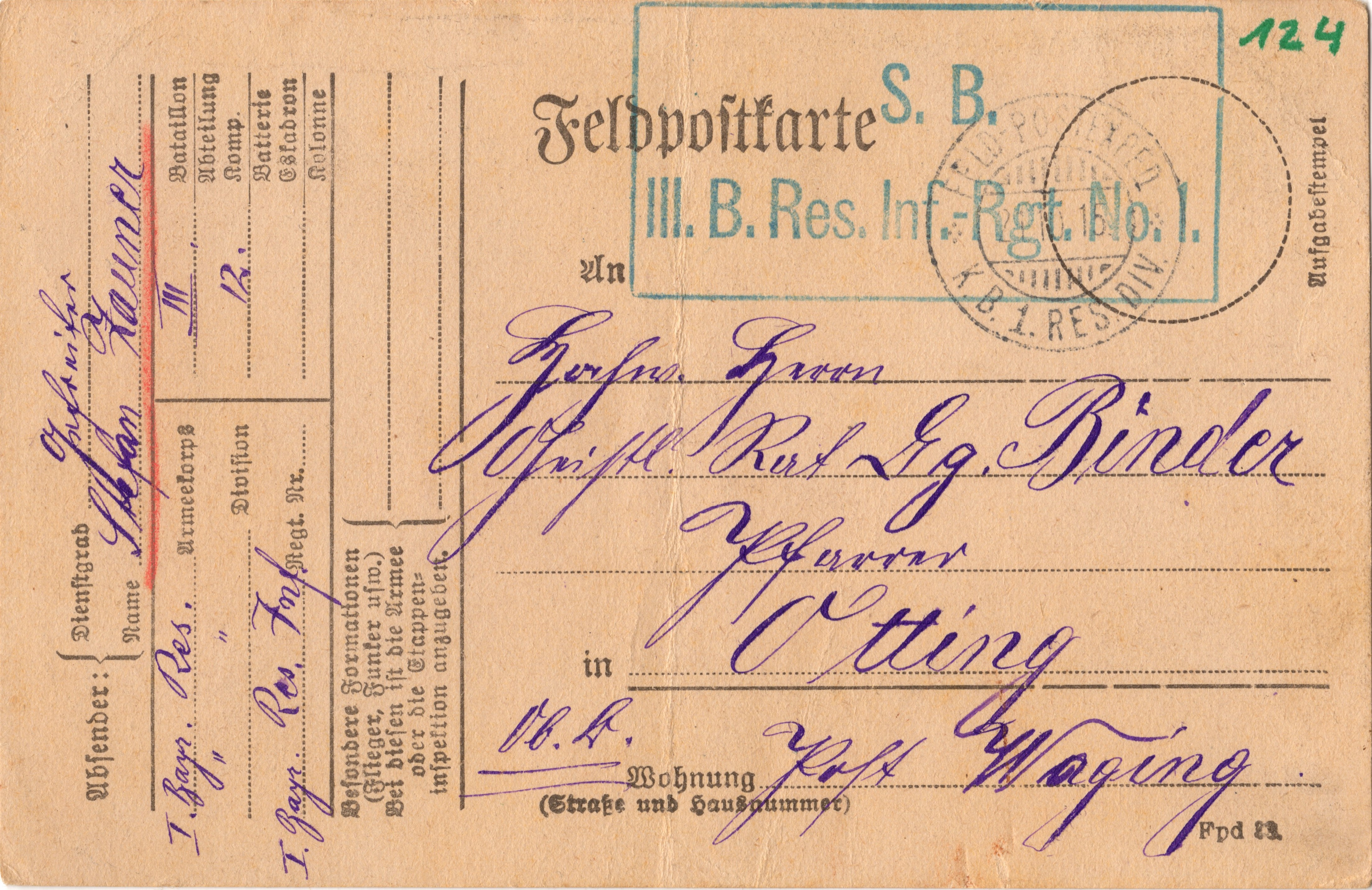 Scan der Schriftstück- Vorderseite © Katholische Pfarrkirchenstiftung St. Stephanus Otting