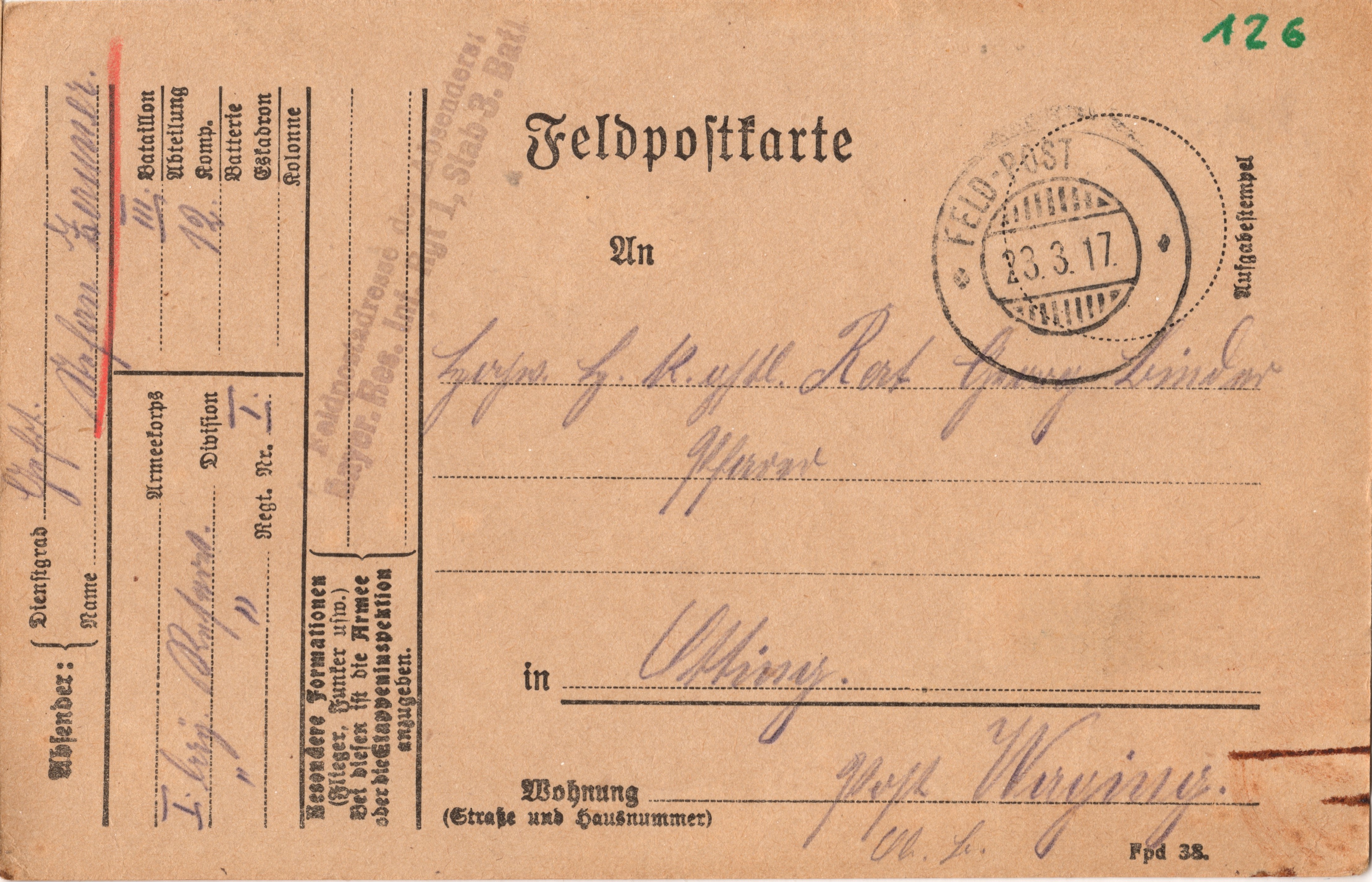 Scan der Schriftstück- Vorderseite © Katholische Pfarrkirchenstiftung St. Stephanus Otting