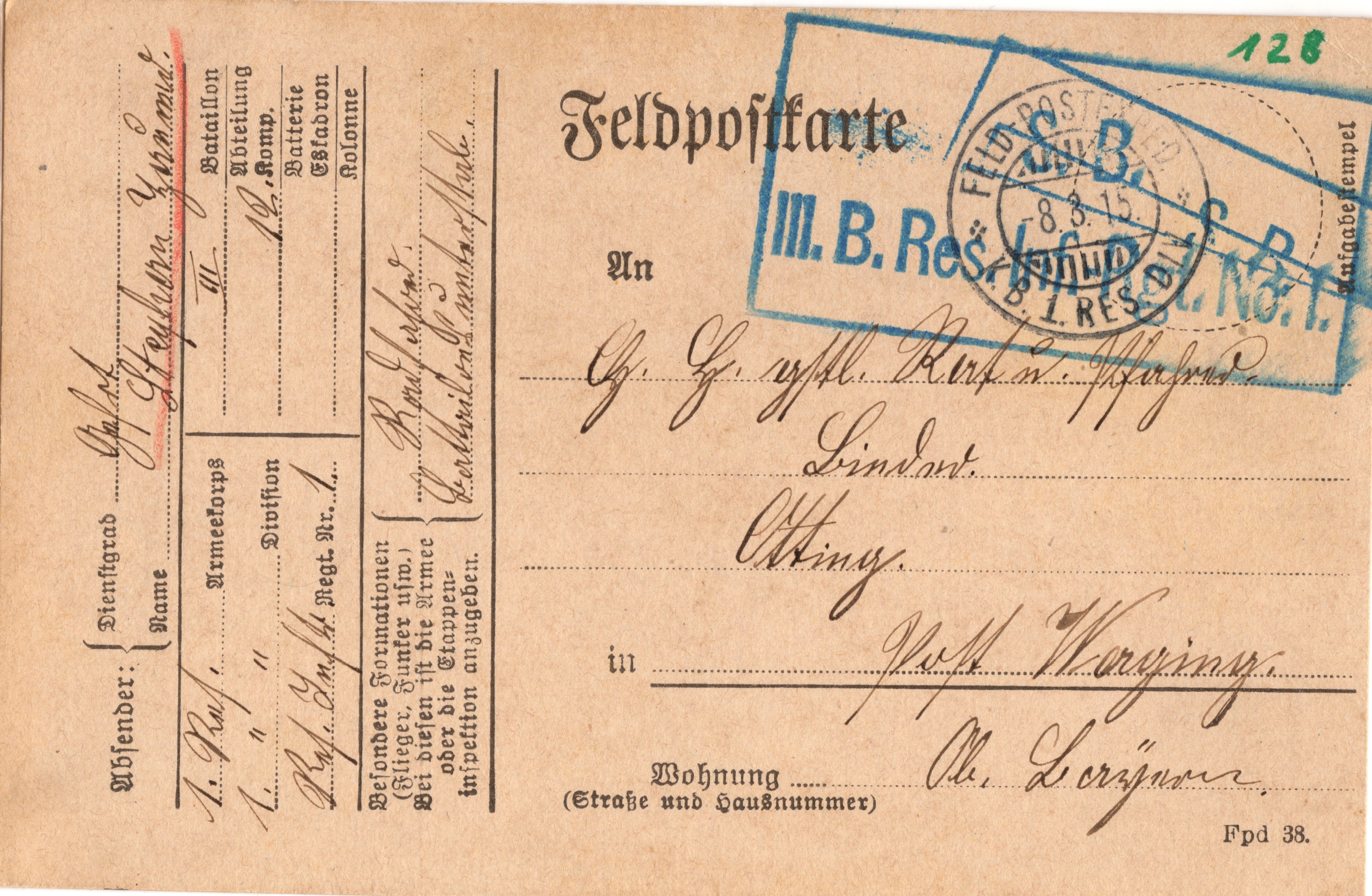 Scan der Schriftstück- Vorderseite © Katholische Pfarrkirchenstiftung St. Stephanus Otting