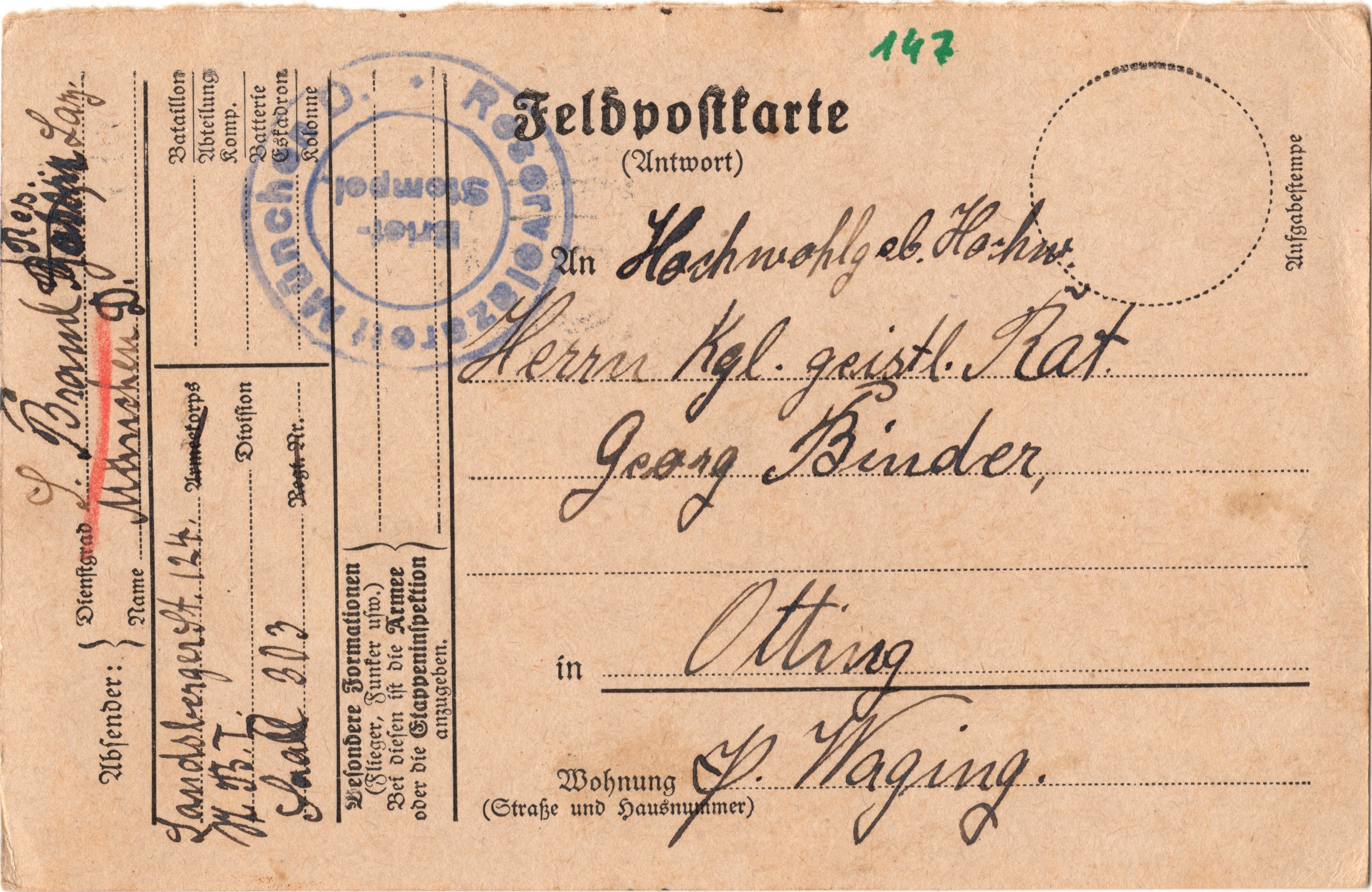 Scan der Schriftstück- Vorderseite © Katholische Pfarrkirchenstiftung St. Stephanus Otting