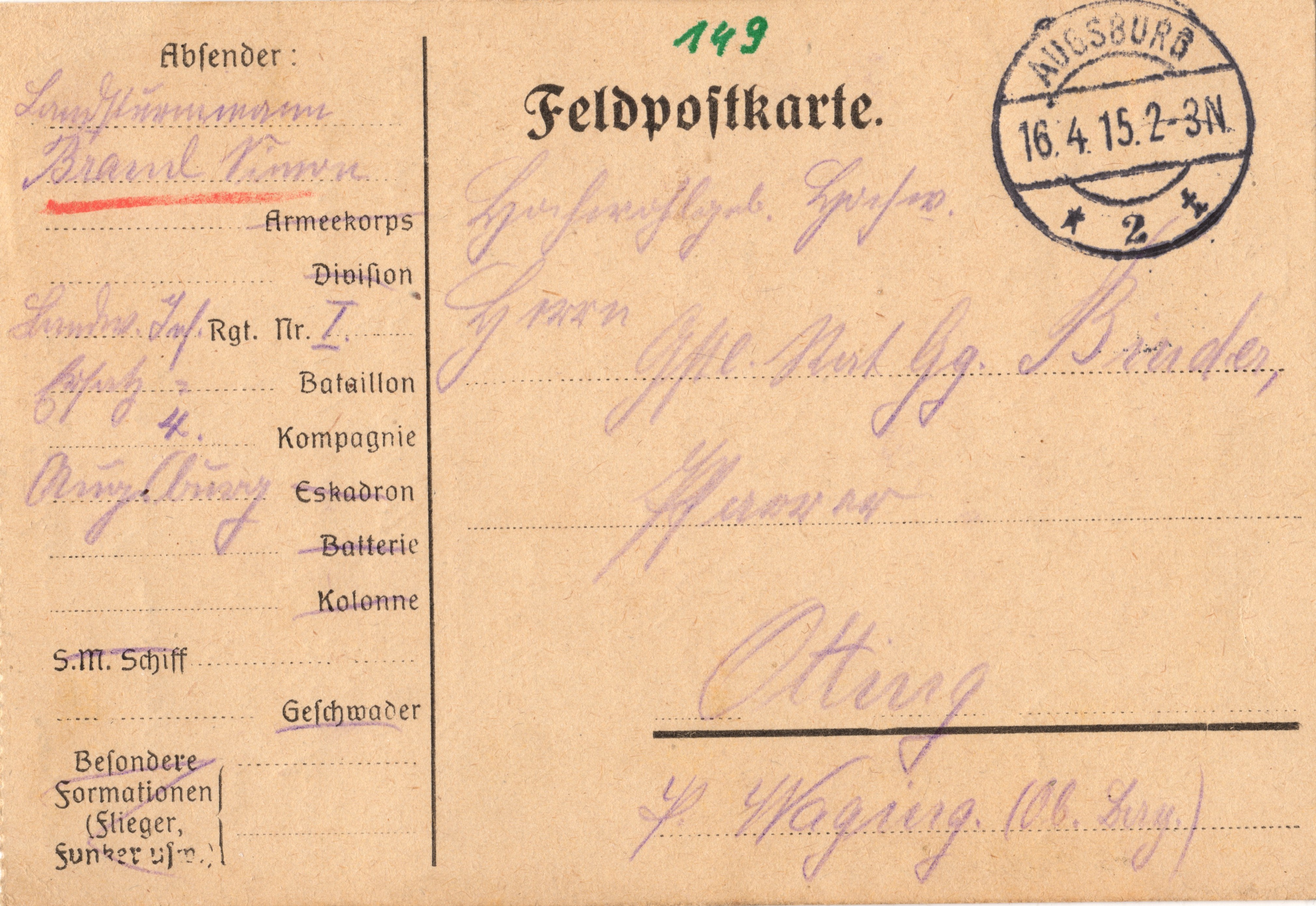 Scan der Schriftstück- Vorderseite © Katholische Pfarrkirchenstiftung St. Stephanus Otting