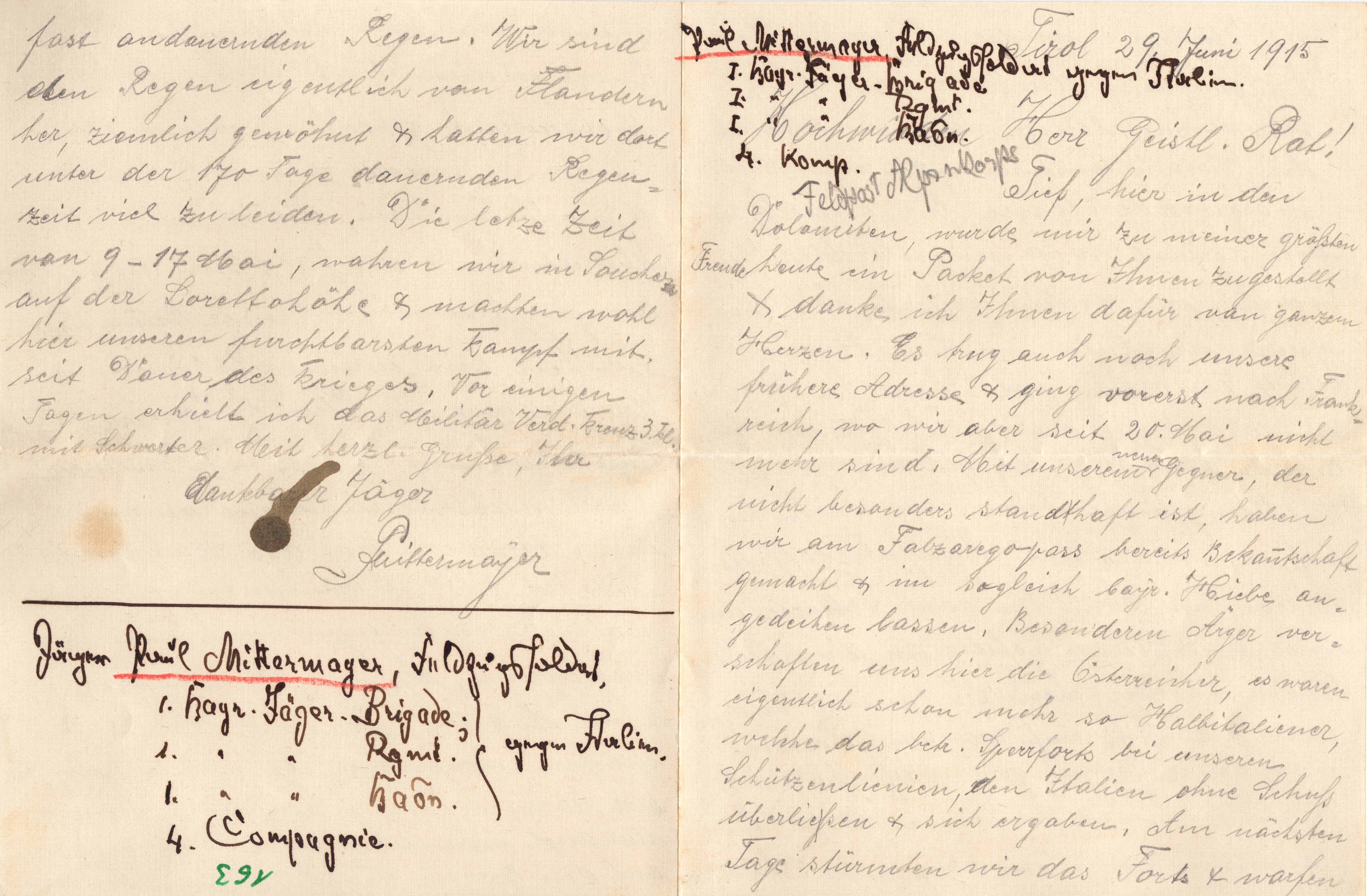 Scan der Schriftstück- Vorderseite © Katholische Pfarrkirchenstiftung St. Stephanus Otting