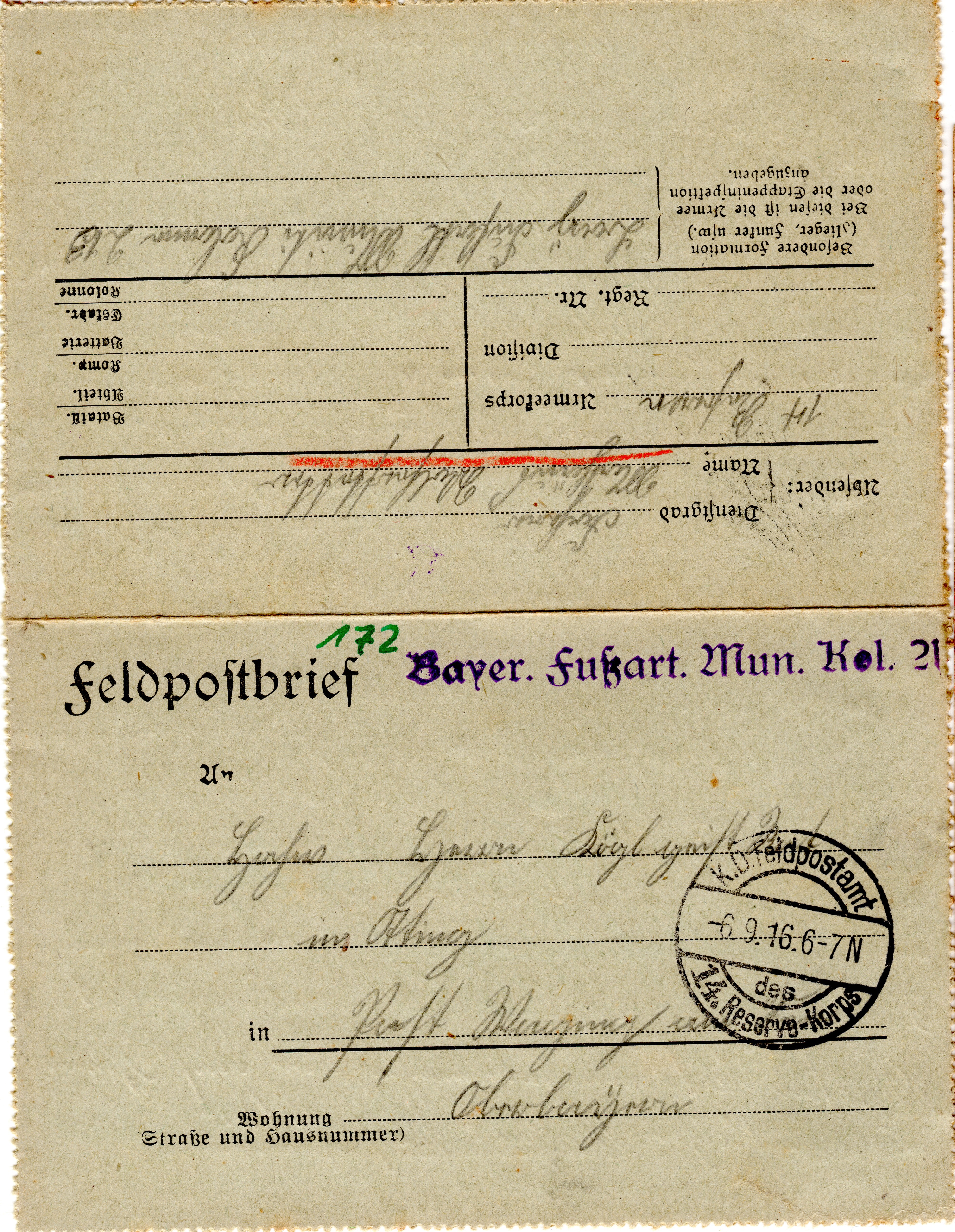 Scan der Schriftstück- Vorderseite © Katholische Pfarrkirchenstiftung St. Stephanus Otting