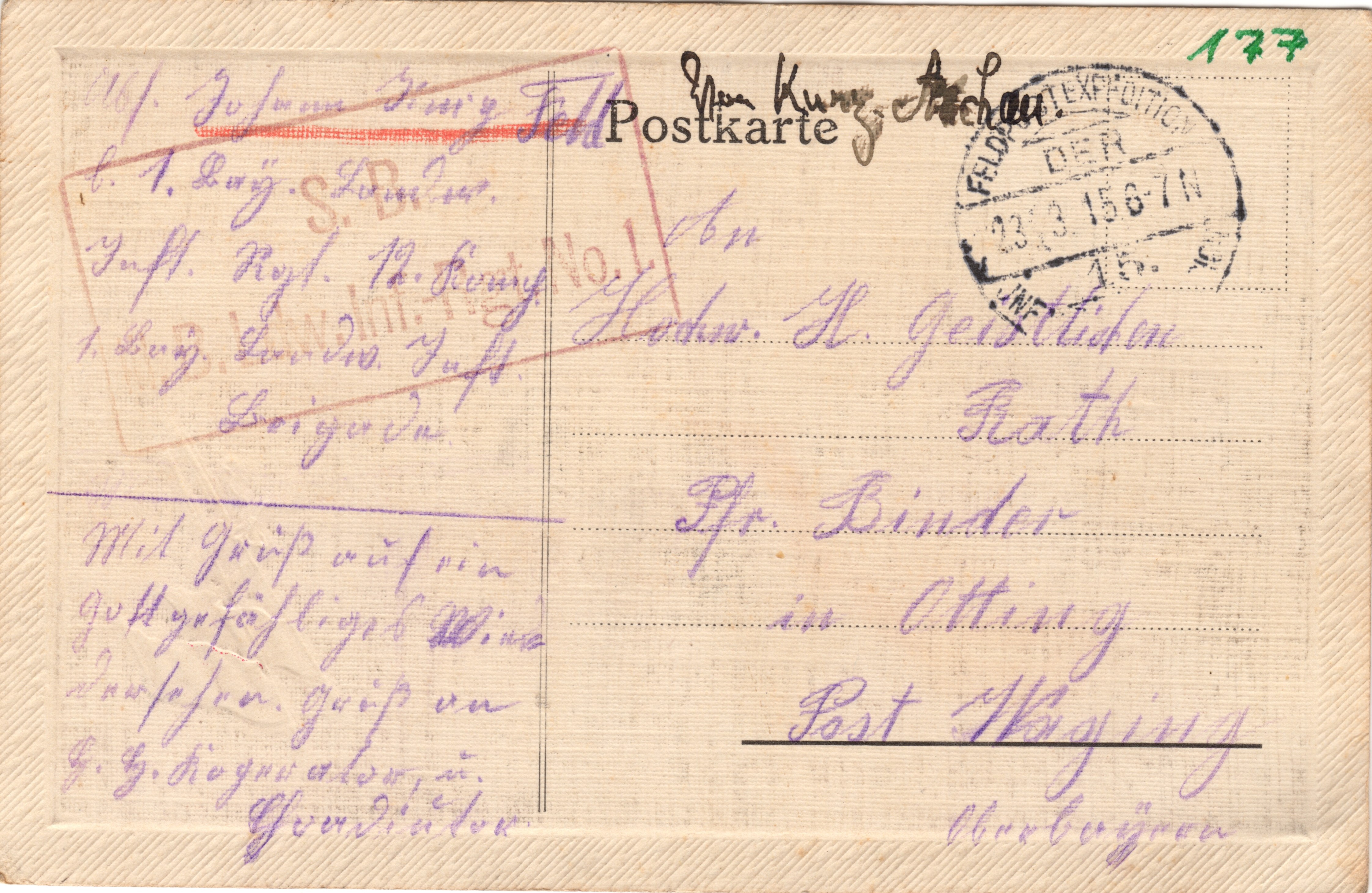 Scan der Schriftstück- Vorderseite © Katholische Pfarrkirchenstiftung St. Stephanus Otting