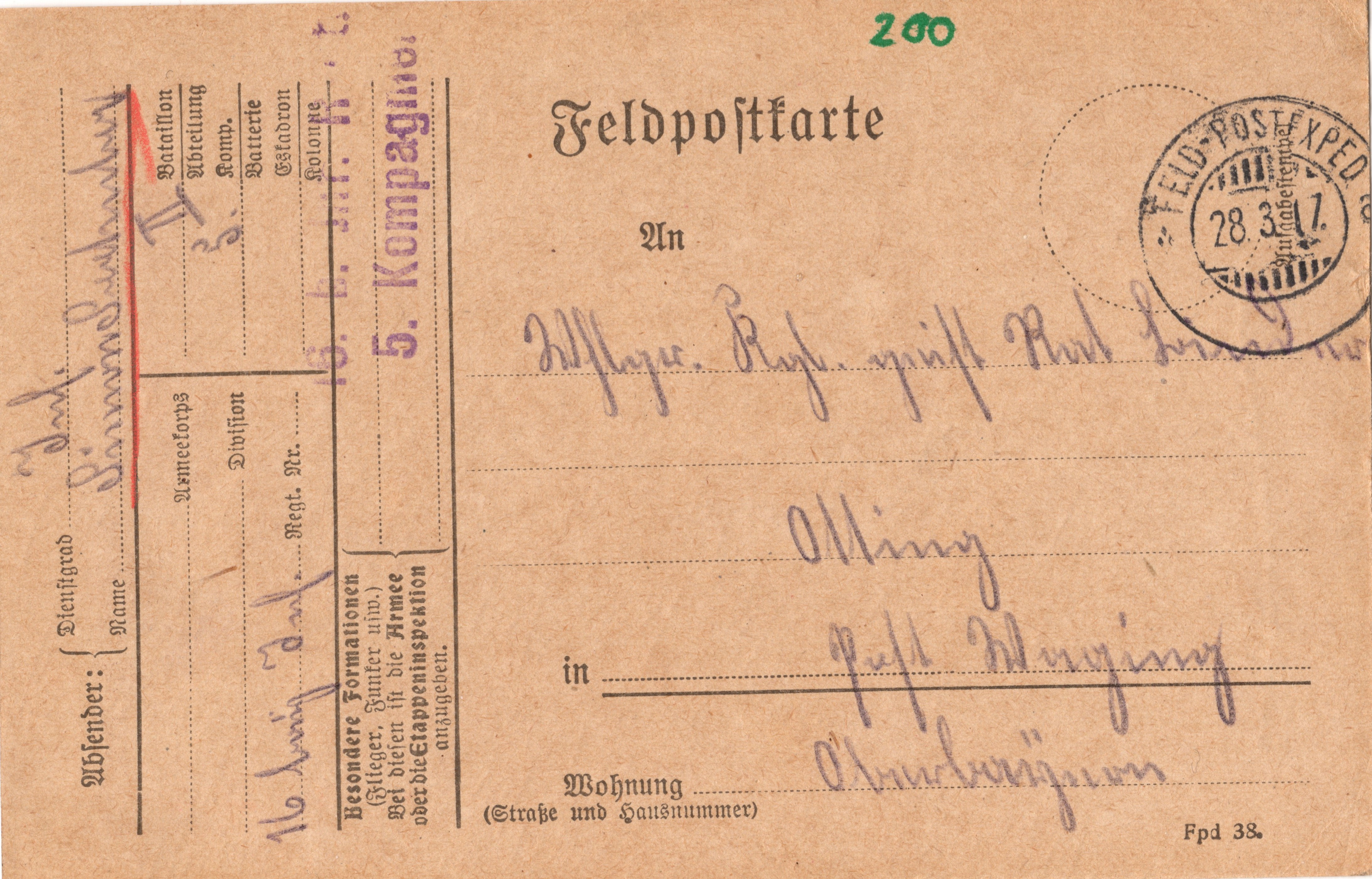 Scan der Schriftstück- Vorderseite © Katholische Pfarrkirchenstiftung St. Stephanus Otting
