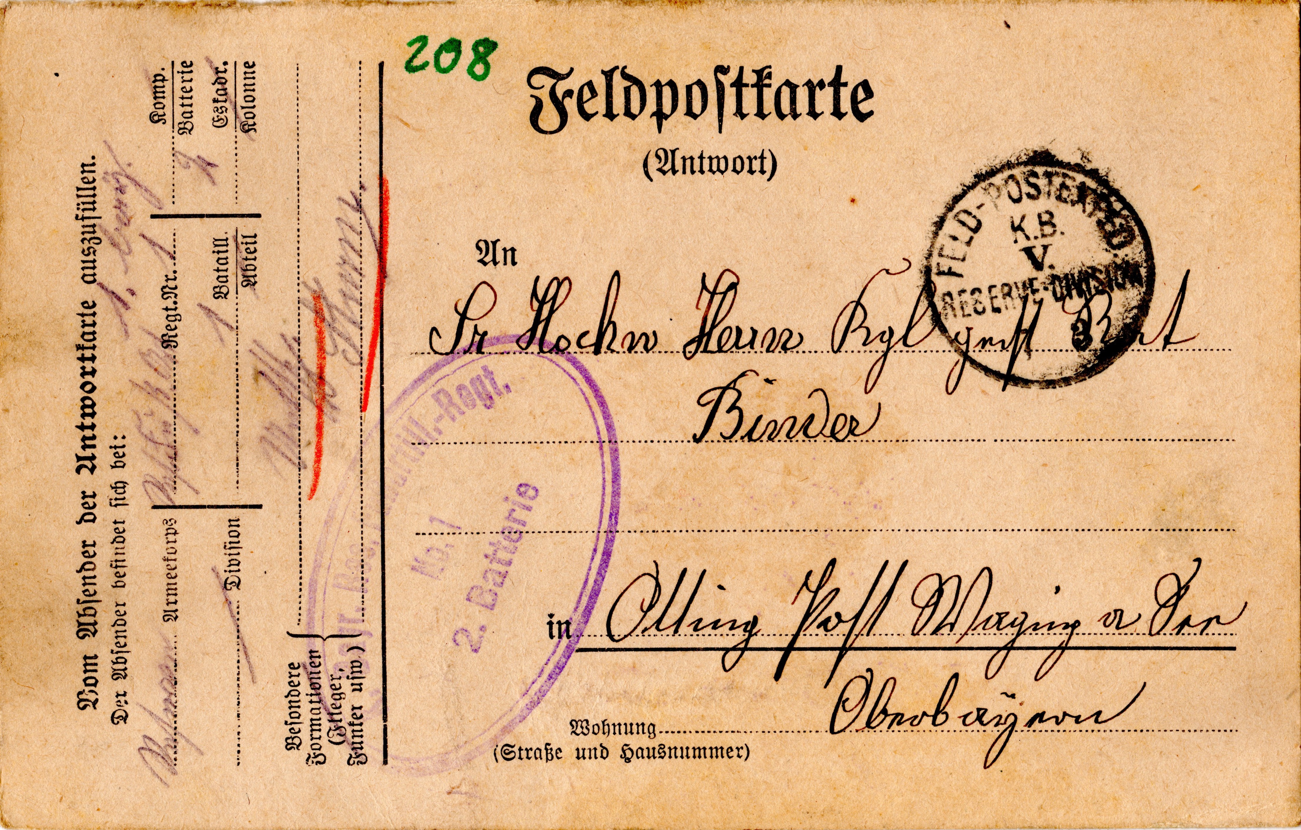 Scan der Schriftstück- Vorderseite © Katholische Pfarrkirchenstiftung St. Stephanus Otting