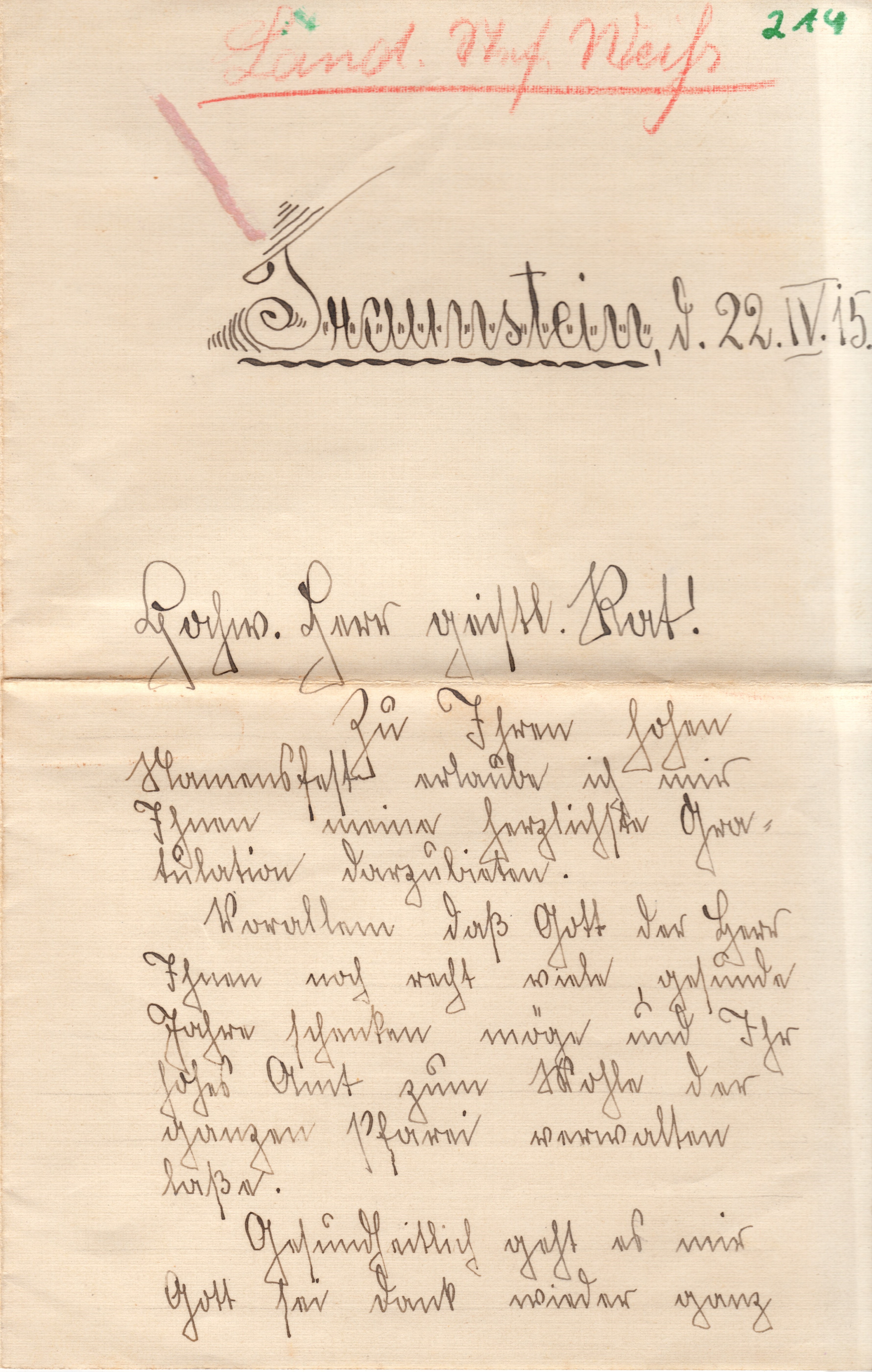 Scan der Schriftstück- Vorderseite © Katholische Pfarrkirchenstiftung St. Stephanus Otting