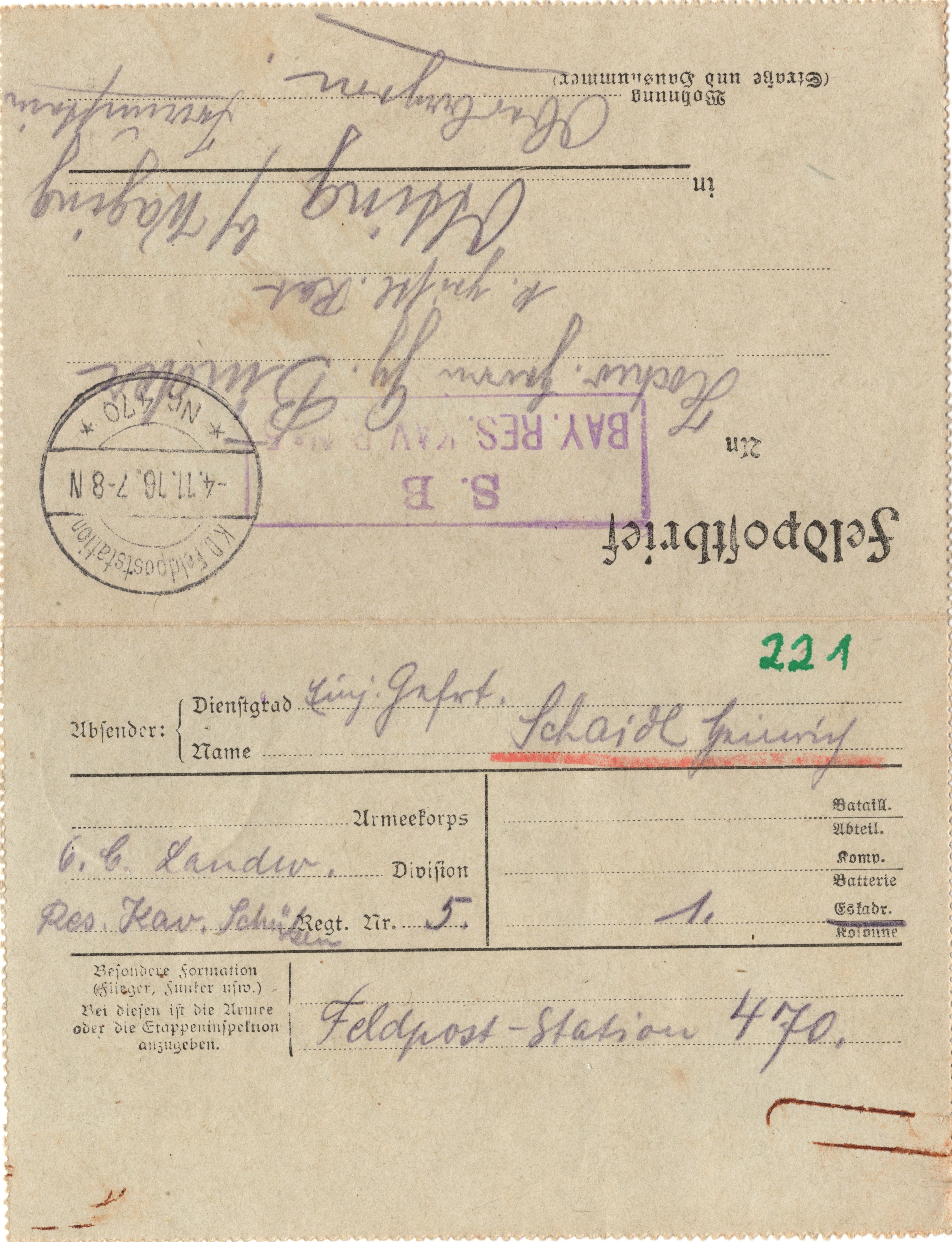 Scan der Schriftstück- Vorderseite © Katholische Pfarrkirchenstiftung St. Stephanus Otting