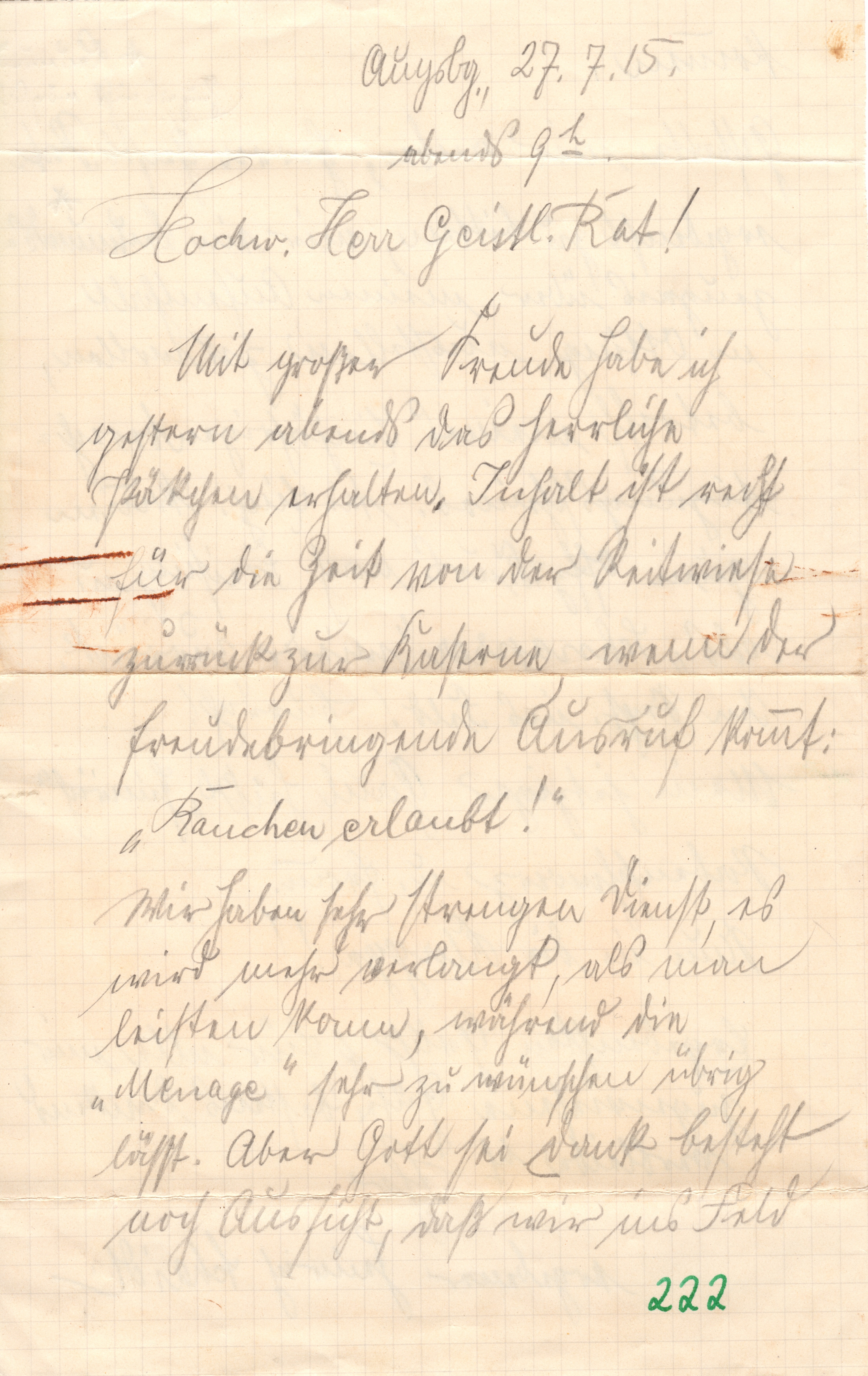 Scan der Schriftstück- Vorderseite © Katholische Pfarrkirchenstiftung St. Stephanus Otting