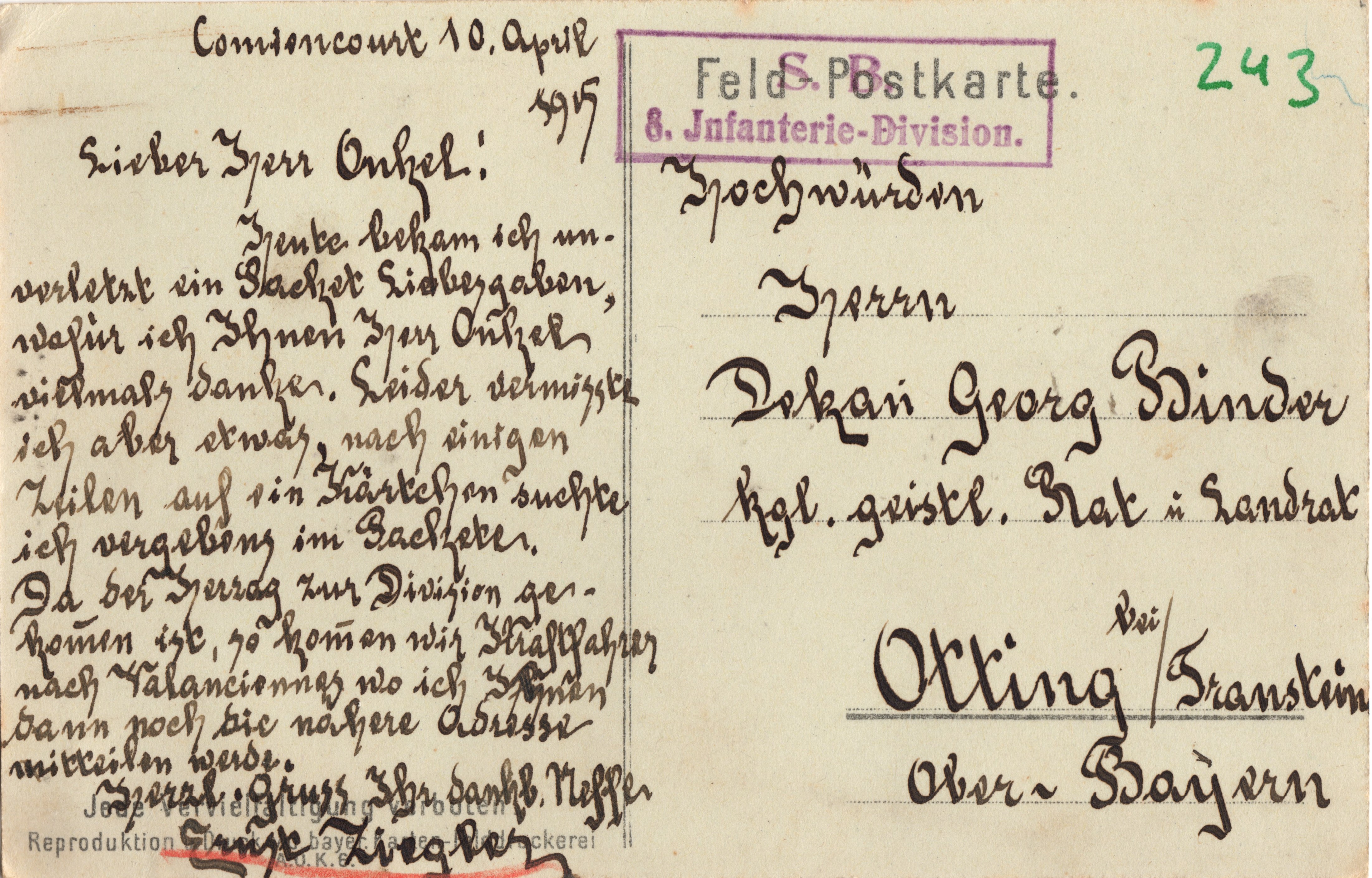 Scan der Schriftstück- Vorderseite © Katholische Pfarrkirchenstiftung St. Stephanus Otting