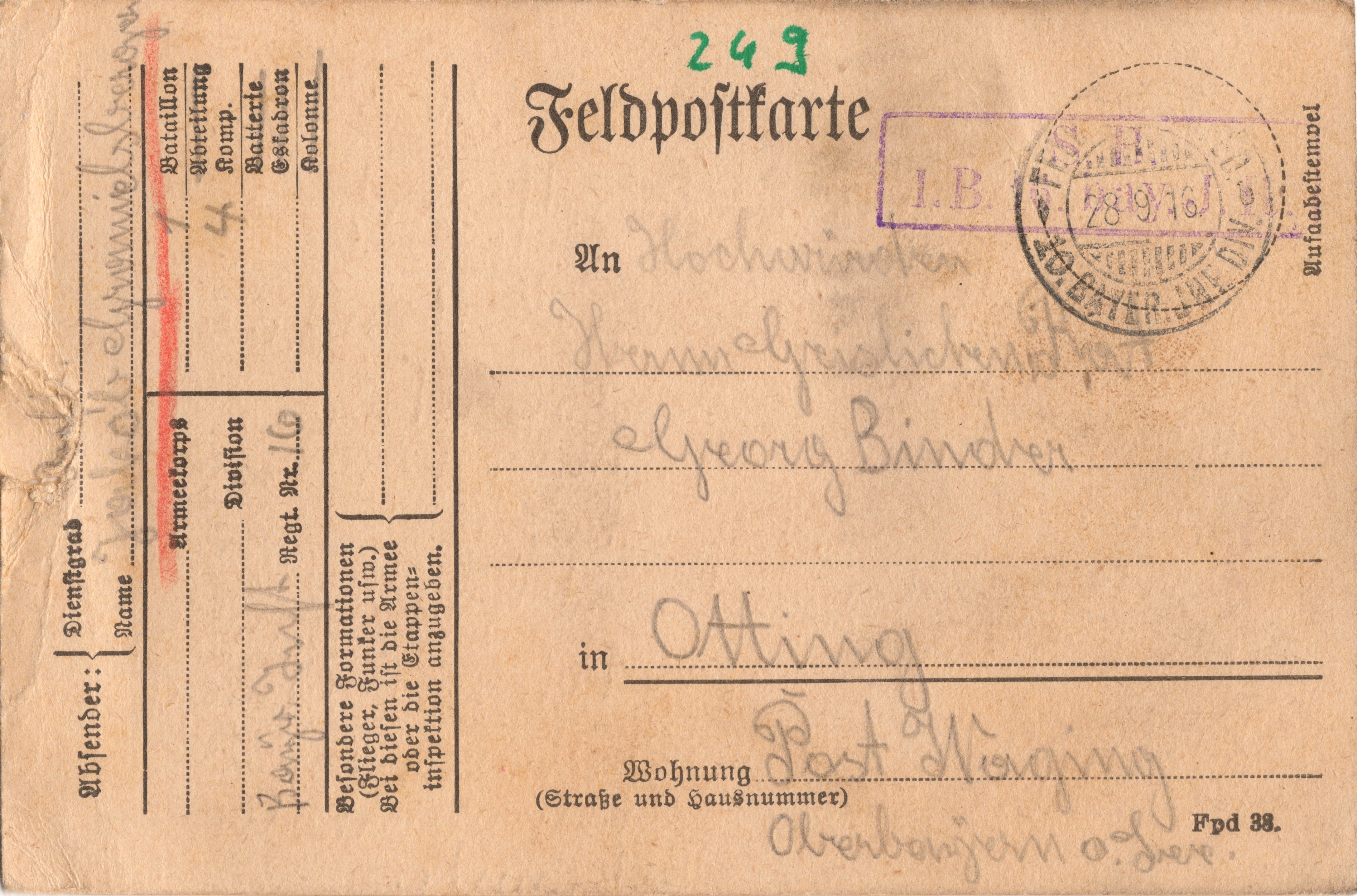 Scan der Schriftstück- Vorderseite © Katholische Pfarrkirchenstiftung St. Stephanus Otting