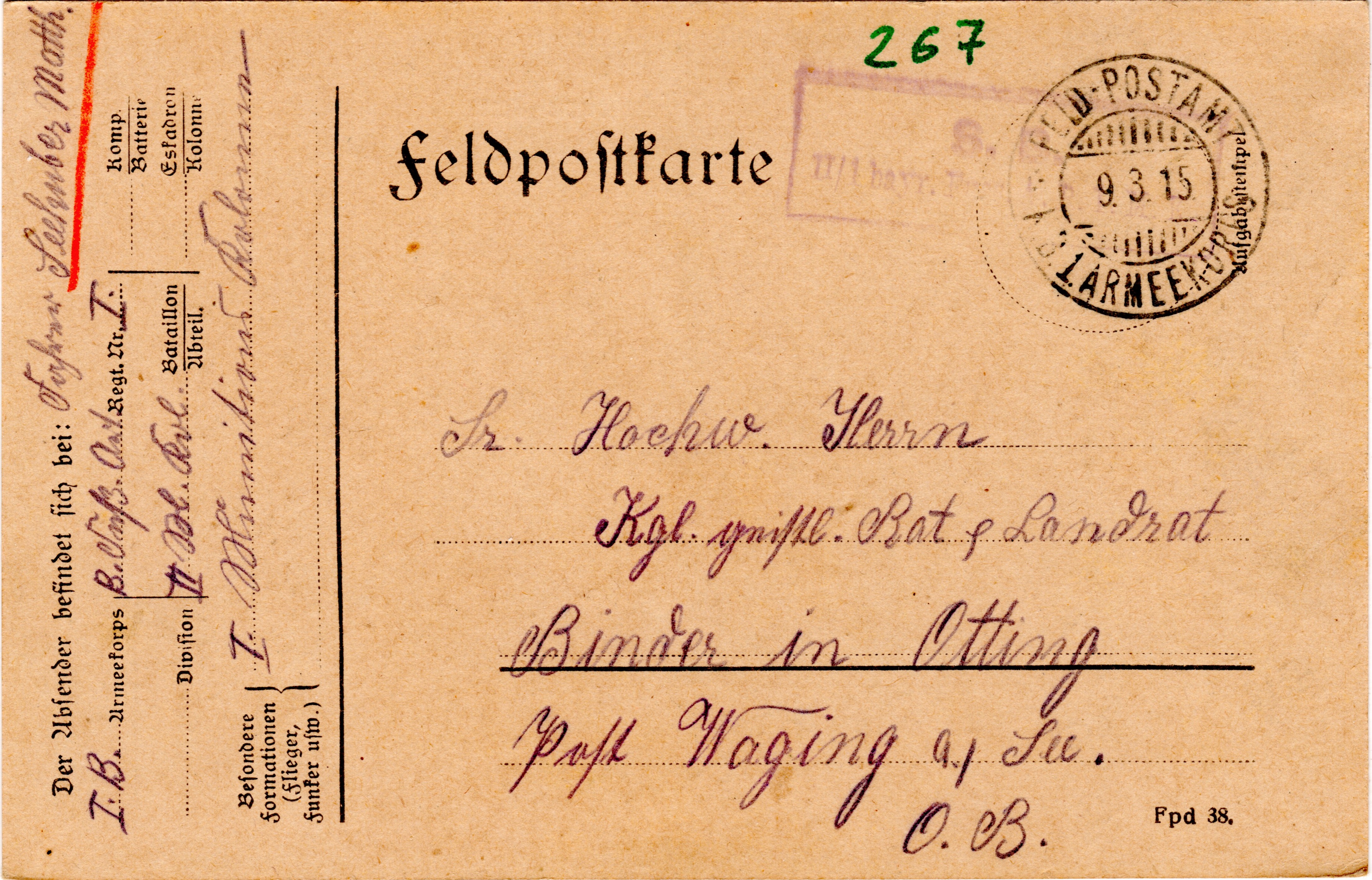 Scan der Schriftstück- Vorderseite © Katholische Pfarrkirchenstiftung St. Stephanus Otting