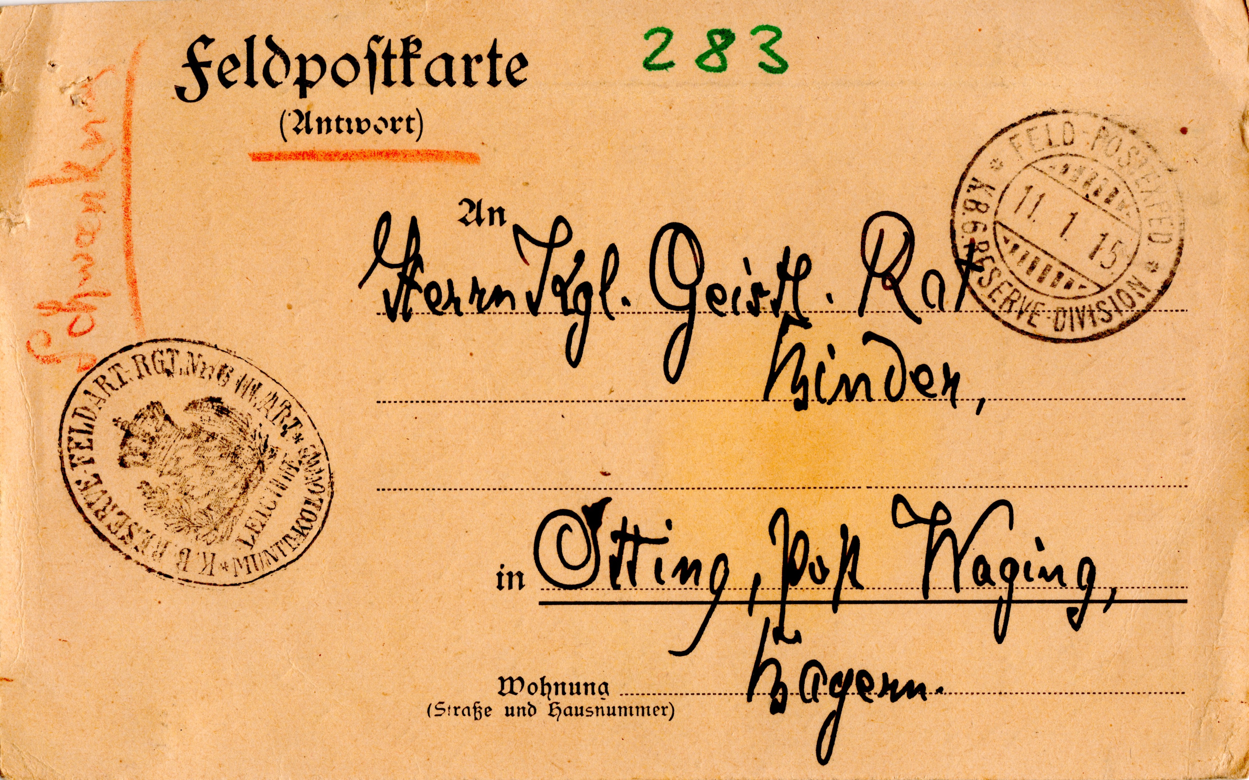Scan der Schriftstück- Vorderseite © Katholische Pfarrkirchenstiftung St. Stephanus Otting