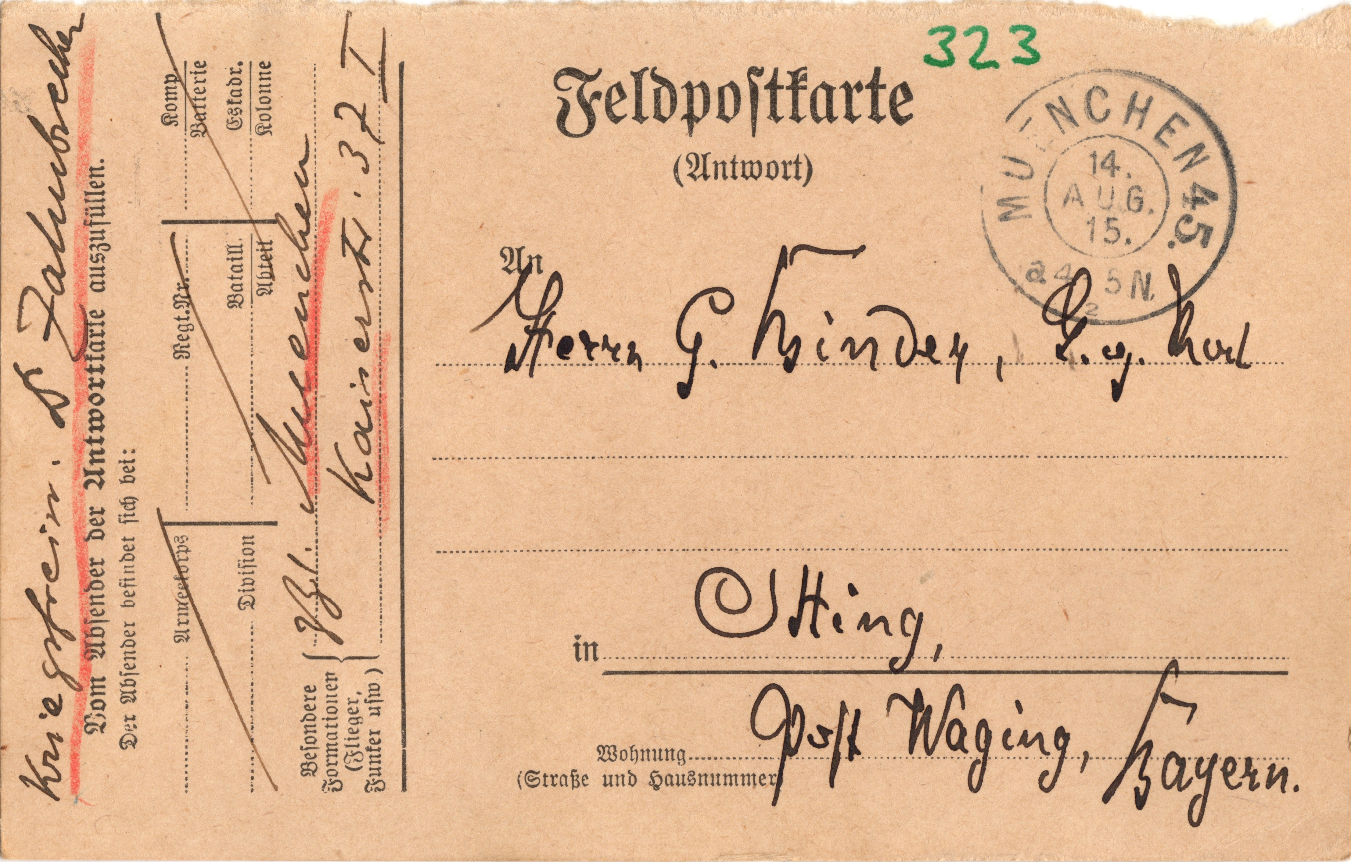 Scan der Schriftstück- Vorderseite © Katholische Pfarrkirchenstiftung St. Stephanus Otting