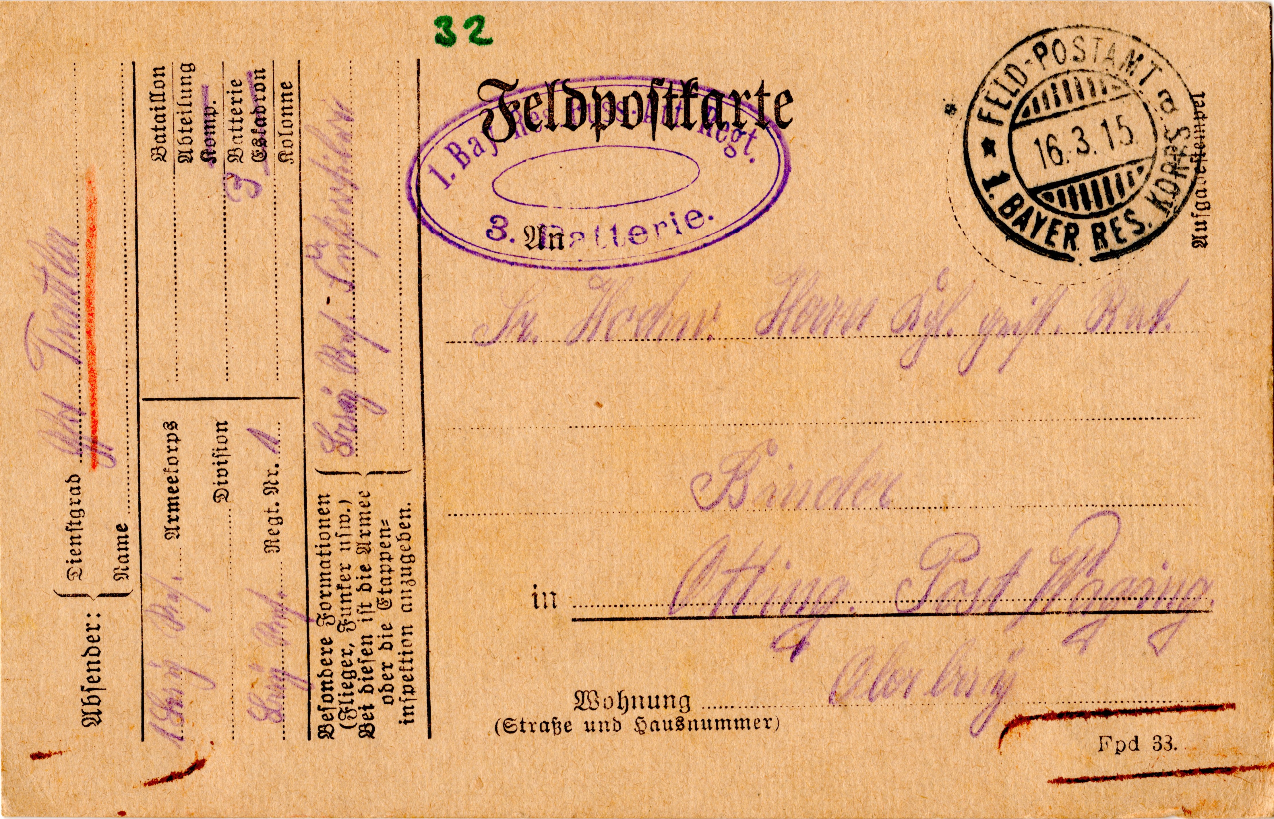 Scan der Schriftstück- Vorderseite © Katholische Pfarrkirchenstiftung St. Stephanus Otting