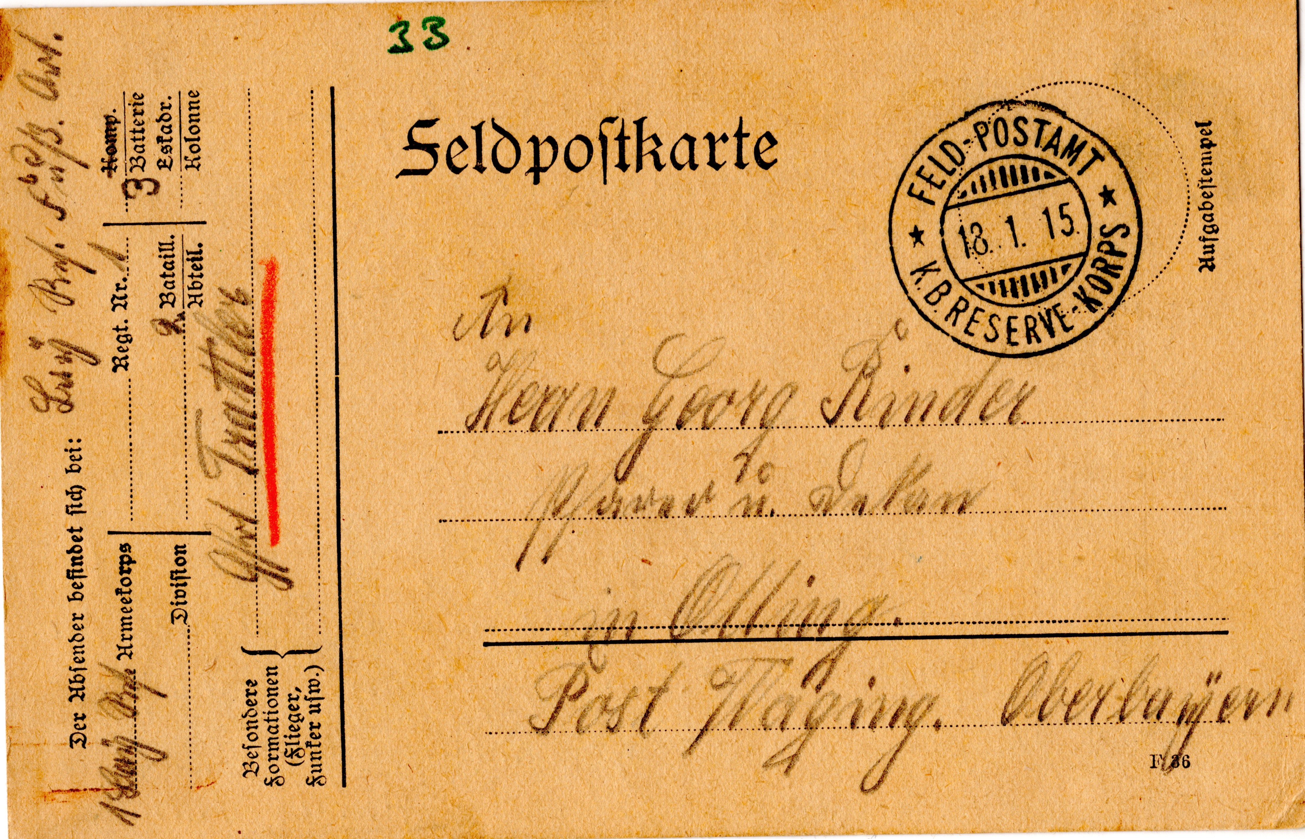 Scan der Schriftstück- Vorderseite © Katholische Pfarrkirchenstiftung St. Stephanus Otting