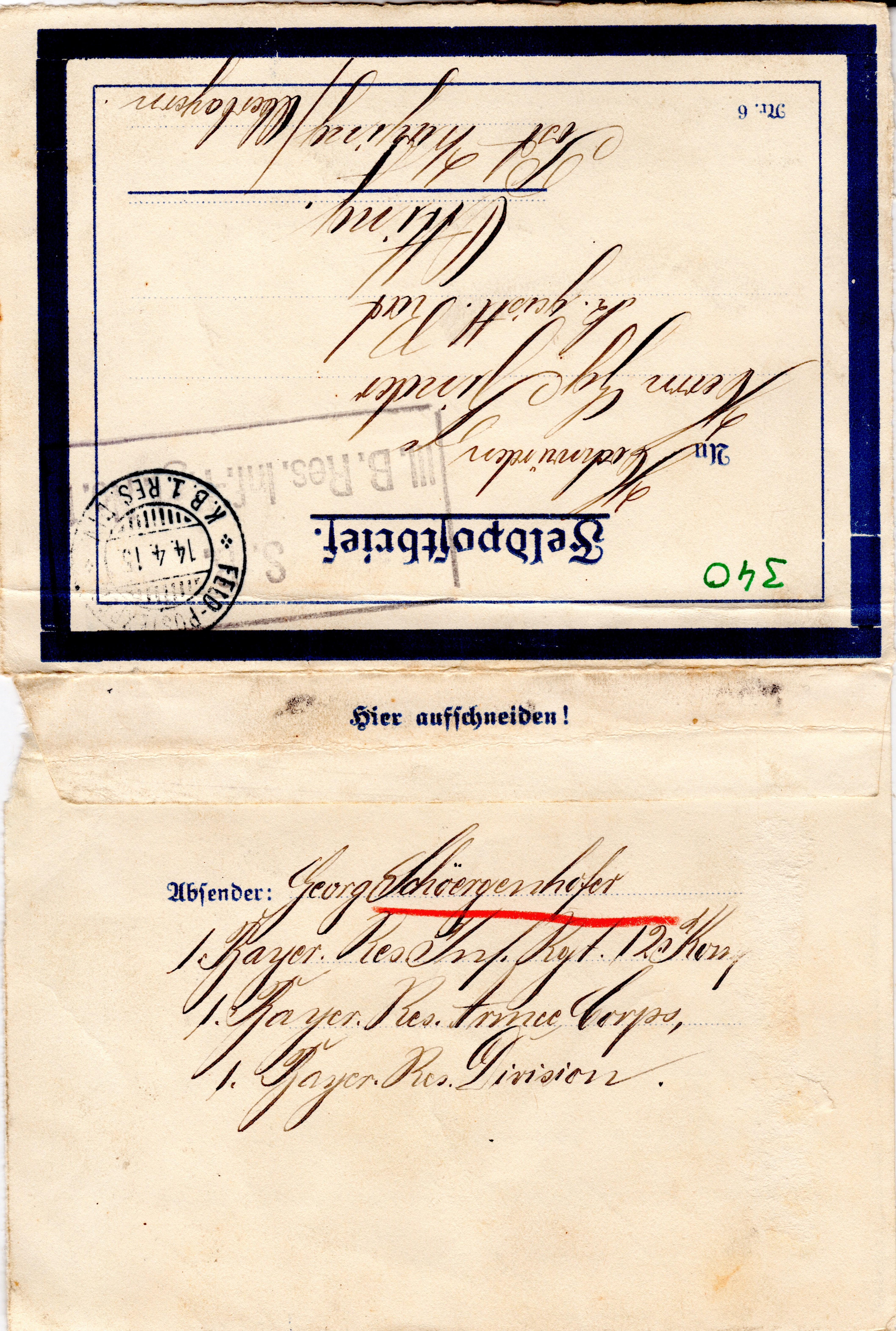 Scan der Schriftstück- Vorderseite © Katholische Pfarrkirchenstiftung St. Stephanus Otting