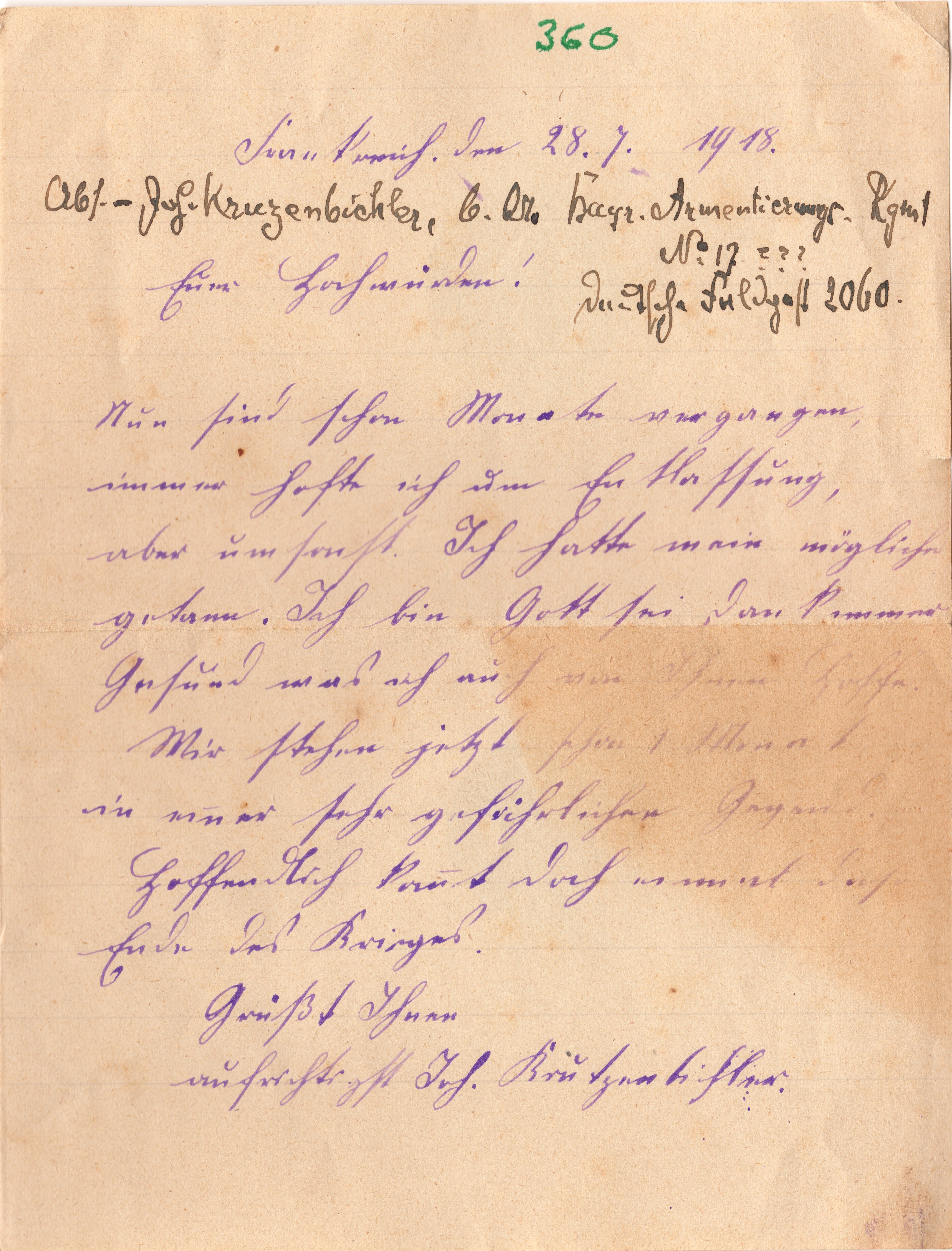 Scan der Schriftstück- Vorderseite © Katholische Pfarrkirchenstiftung St. Stephanus Otting