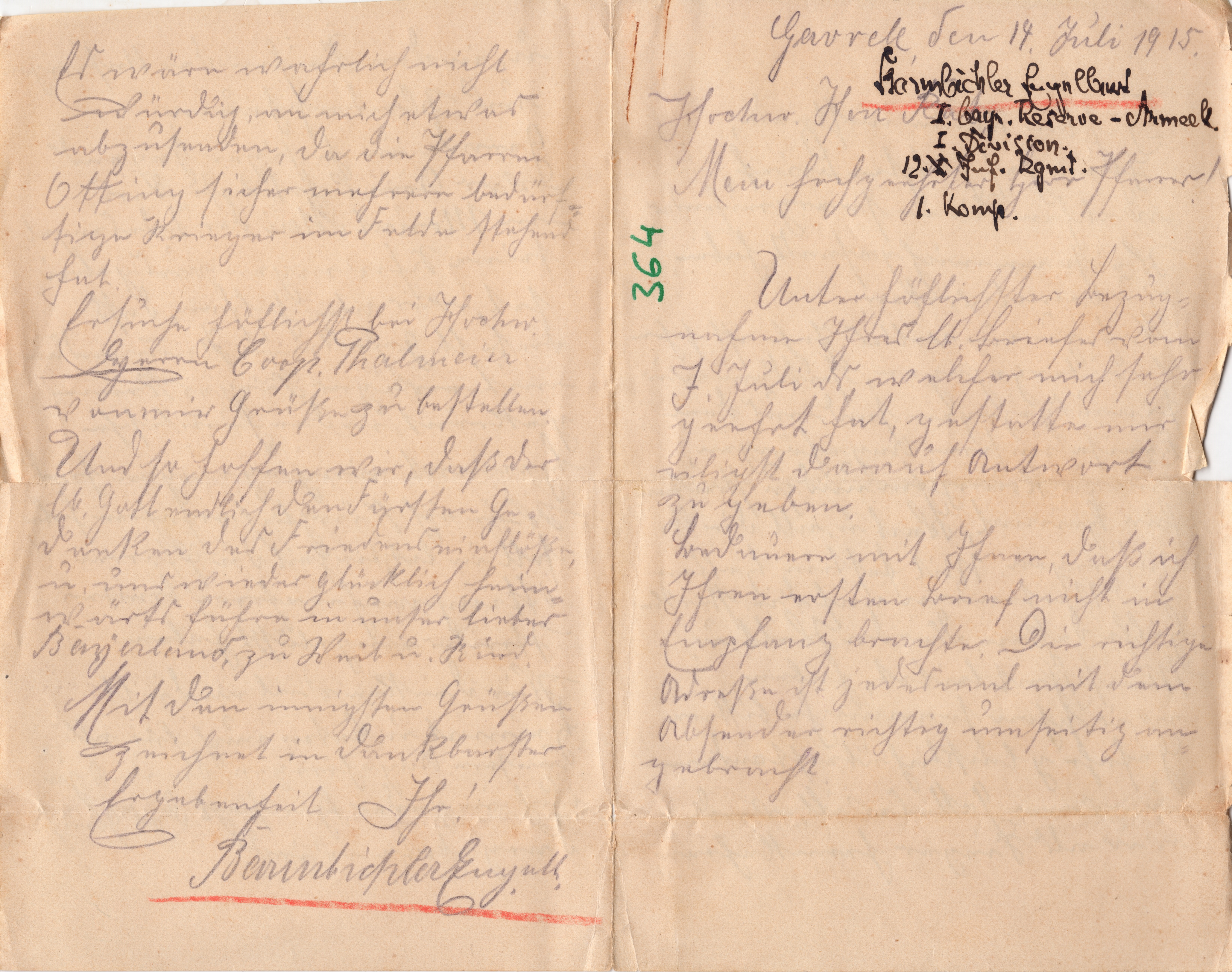 Scan der Schriftstück- Vorderseite © Katholische Pfarrkirchenstiftung St. Stephanus Otting