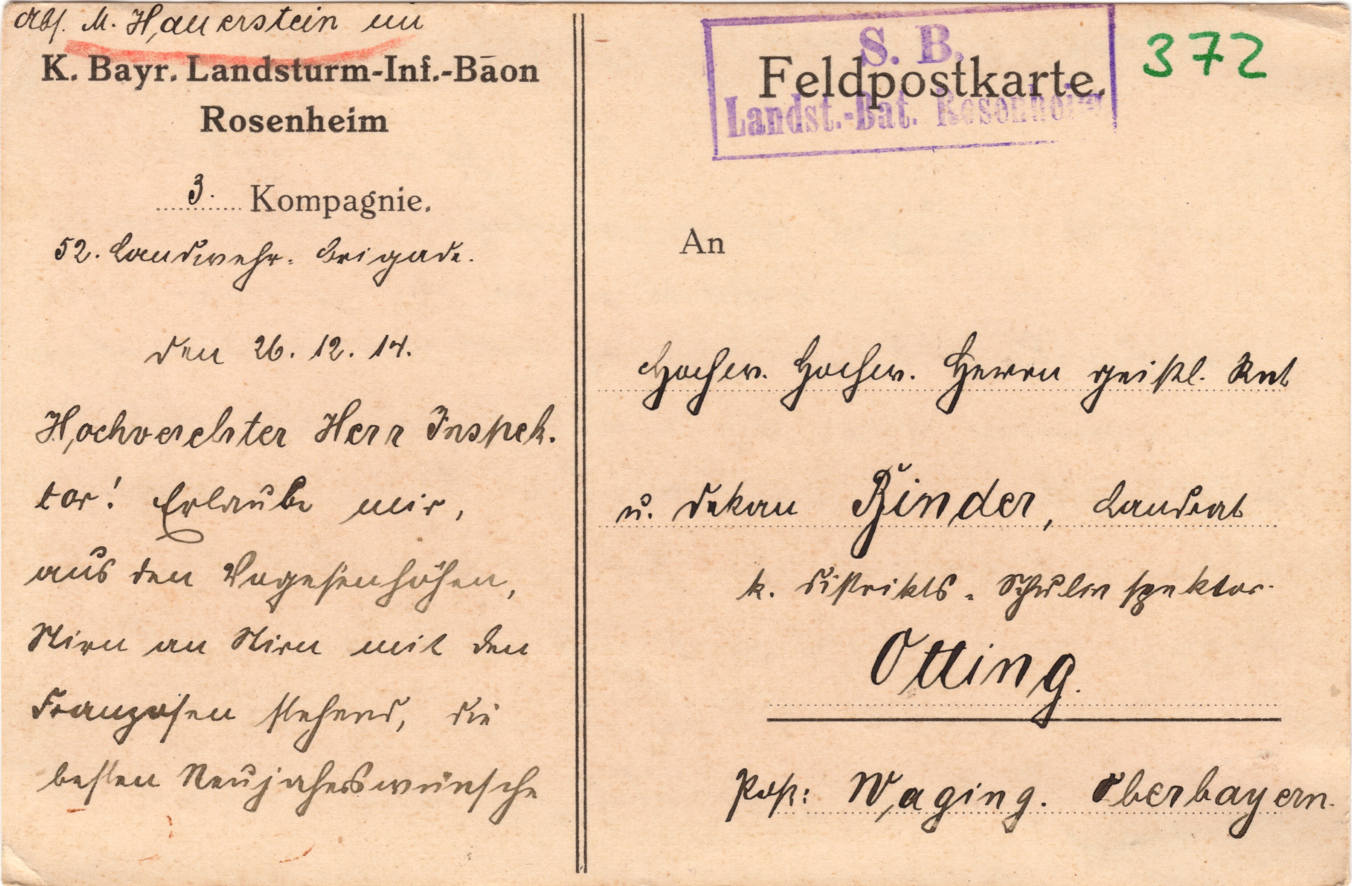 Scan der Schriftstück- Vorderseite © Katholische Pfarrkirchenstiftung St. Stephanus Otting