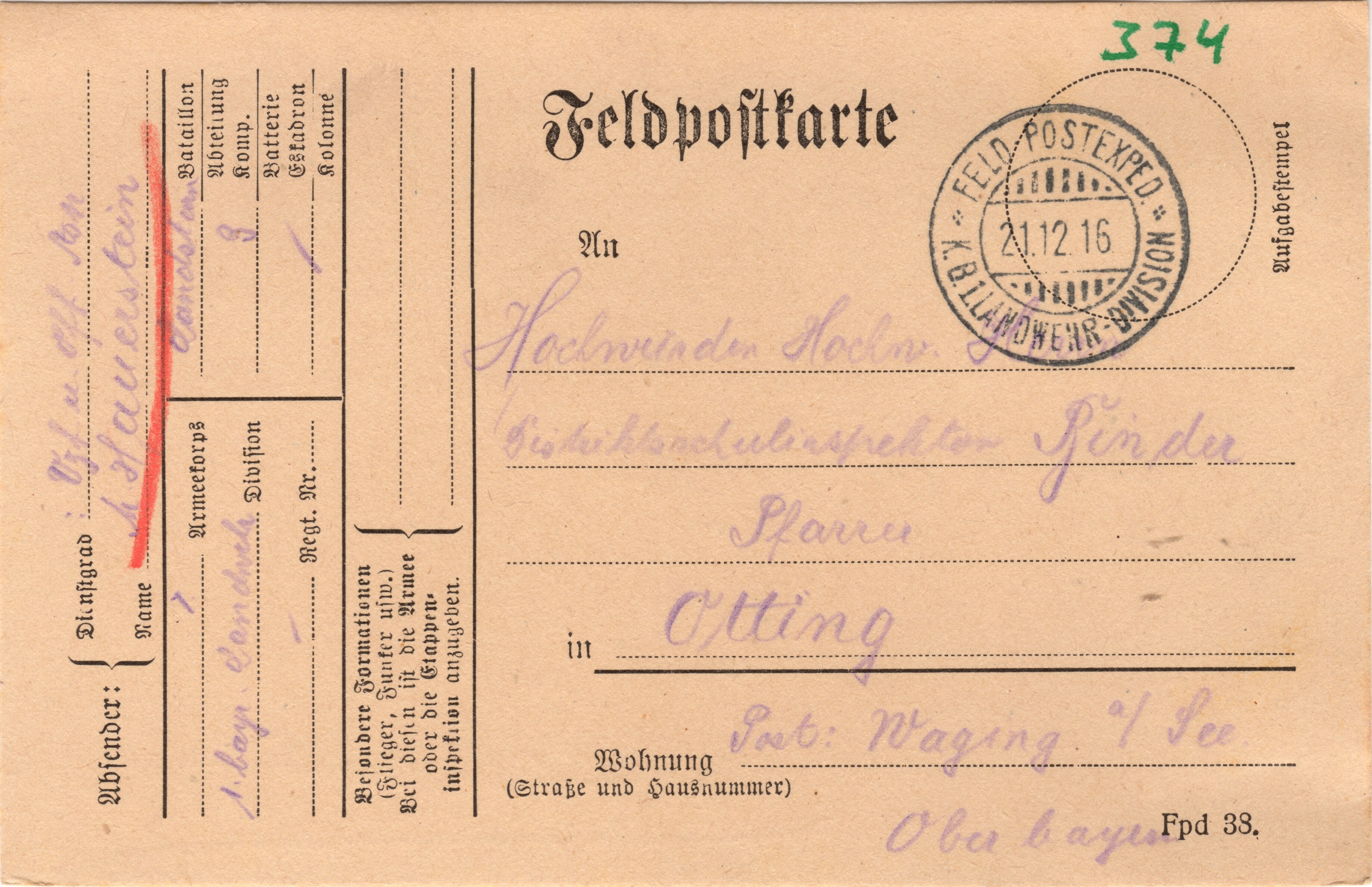Scan der Schriftstück- Vorderseite © Katholische Pfarrkirchenstiftung St. Stephanus Otting