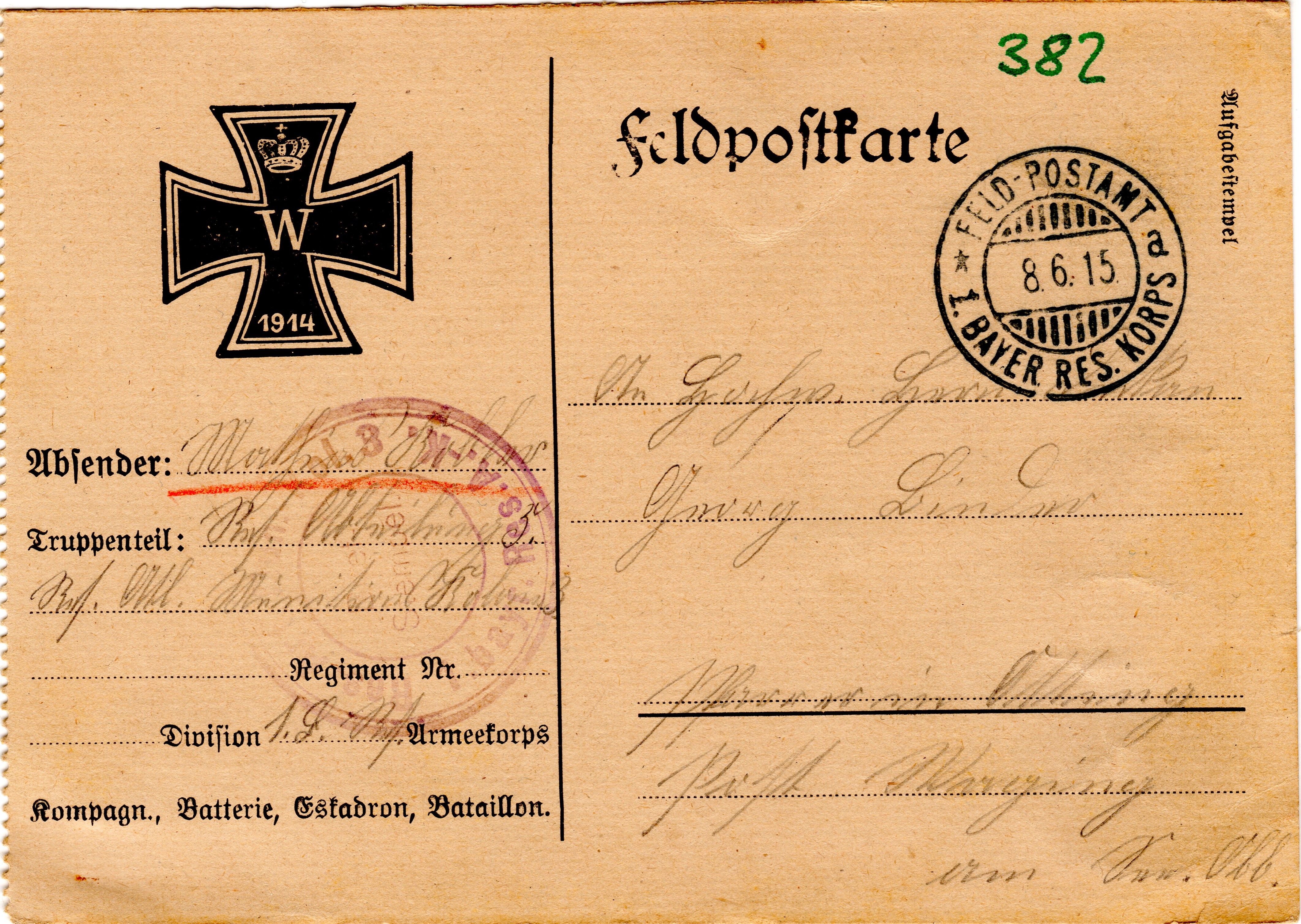 Scan der Schriftstück- Vorderseite © Katholische Pfarrkirchenstiftung St. Stephanus Otting