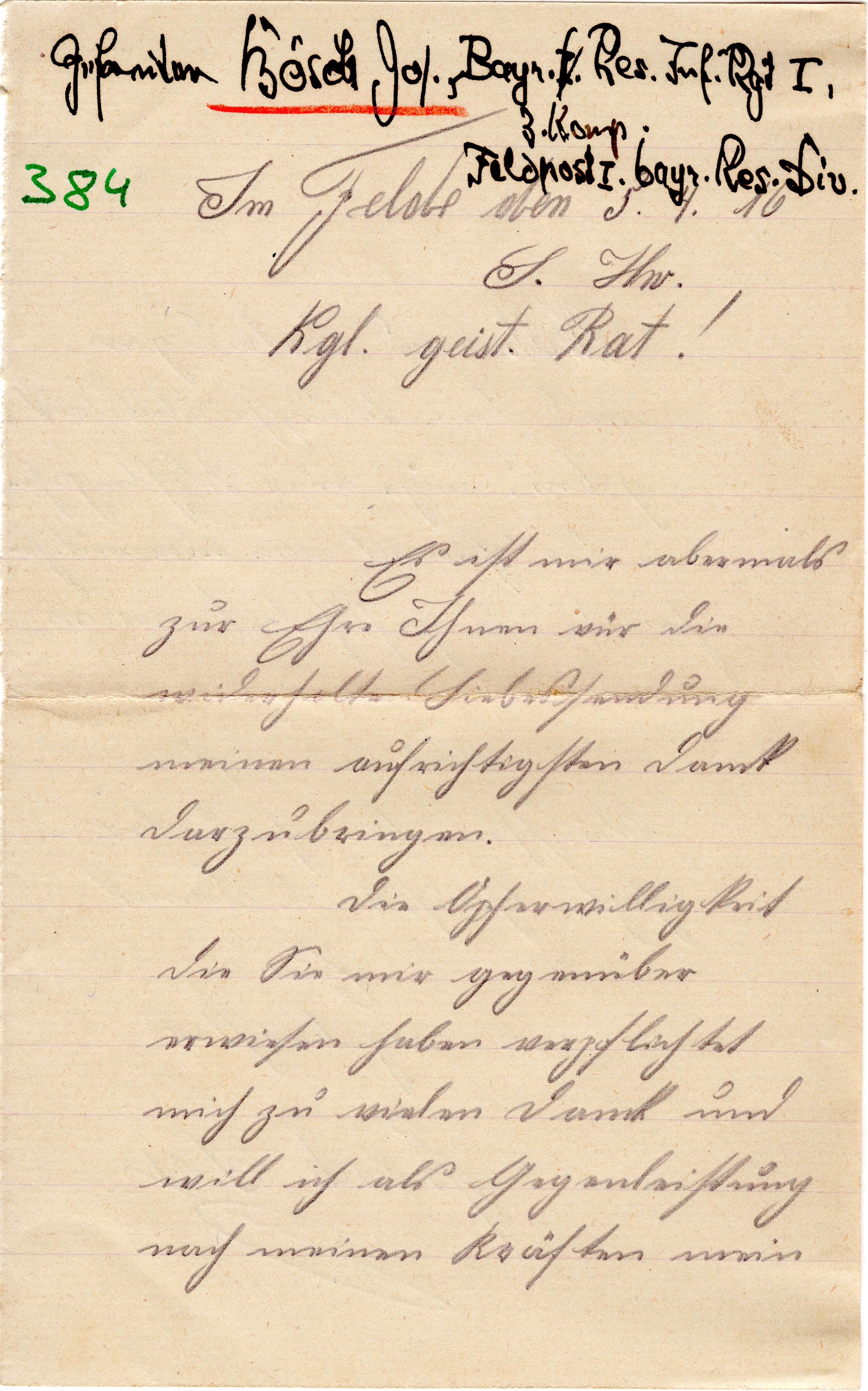 Scan der Schriftstück- Vorderseite © Katholische Pfarrkirchenstiftung St. Stephanus Otting