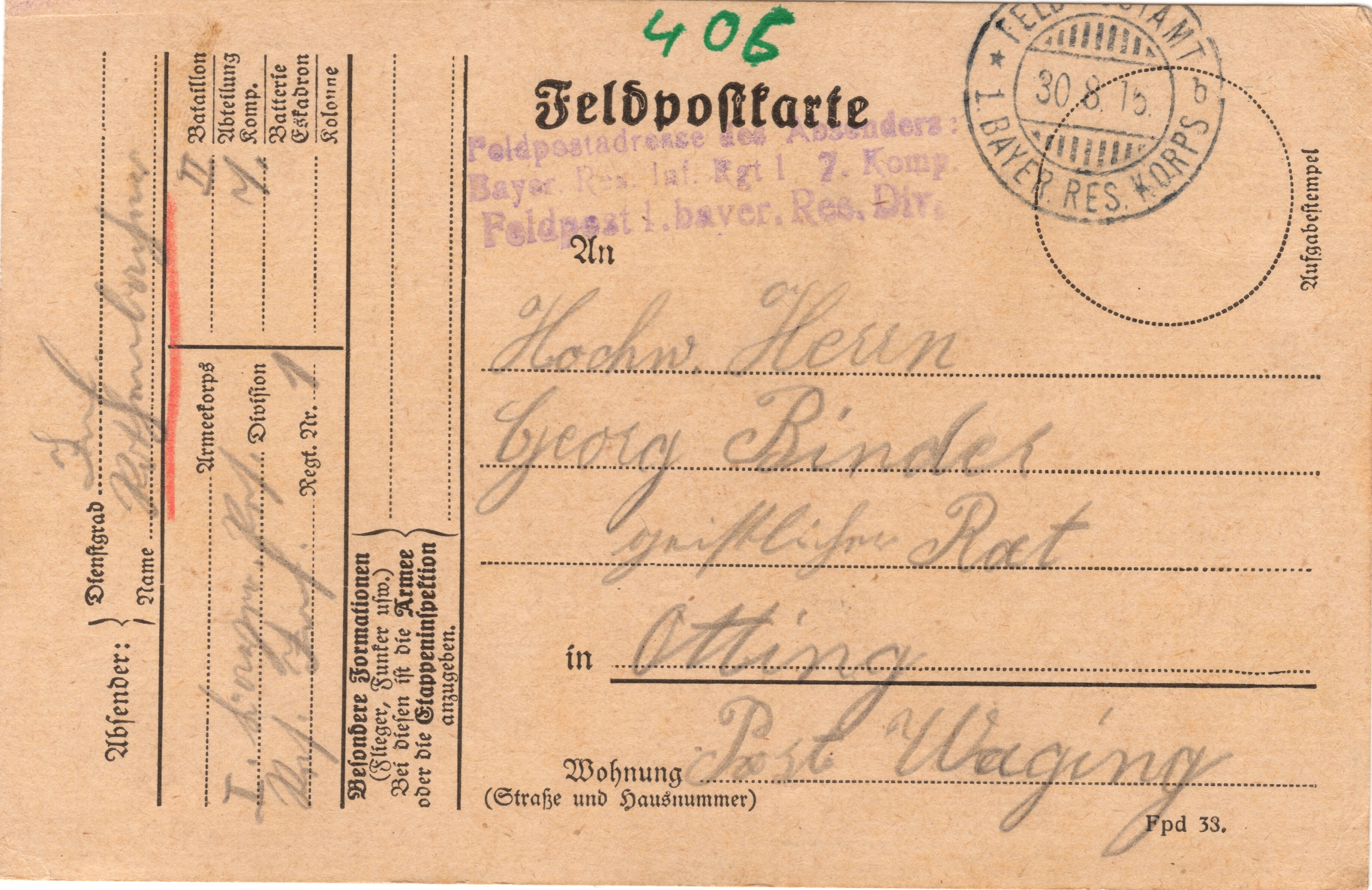 Scan der Schriftstück- Vorderseite © Katholische Pfarrkirchenstiftung St. Stephanus Otting