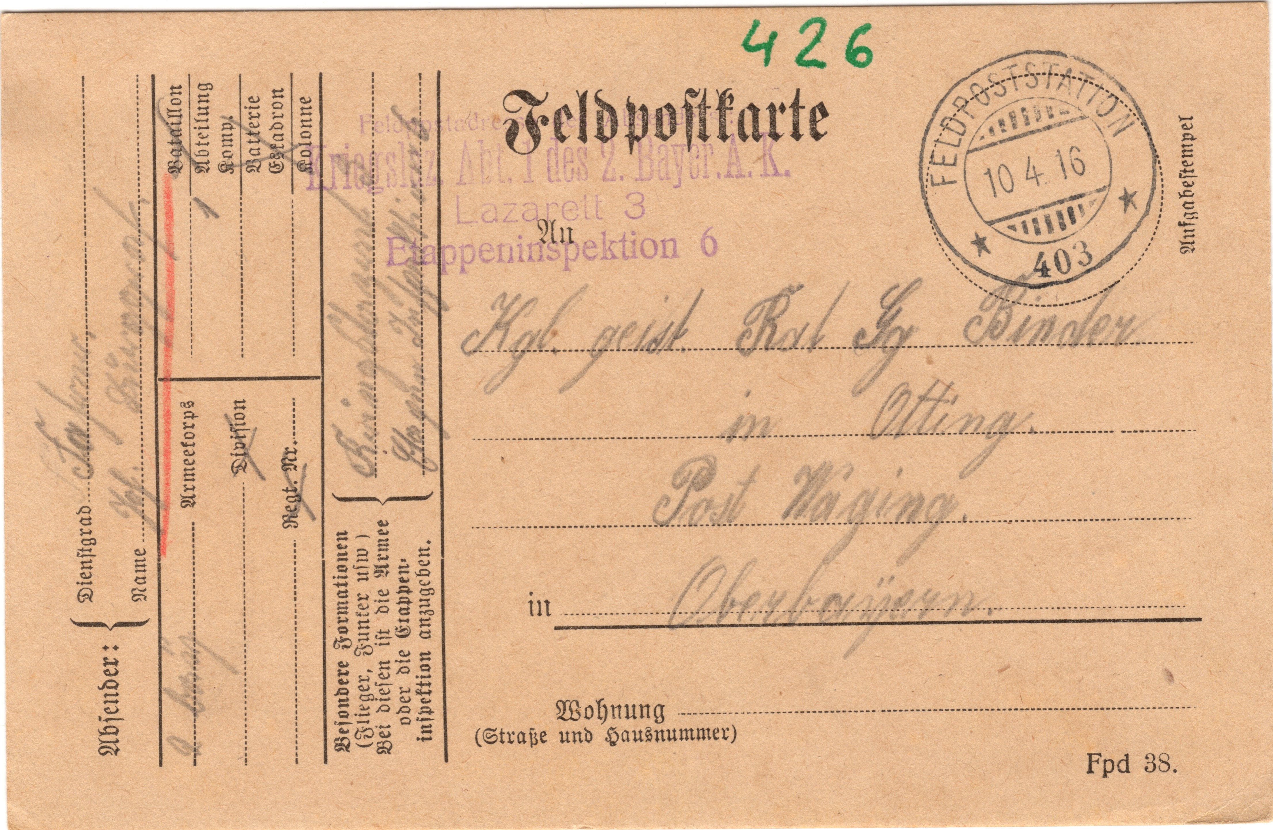 Scan der Schriftstück- Vorderseite © Katholische Pfarrkirchenstiftung St. Stephanus Otting