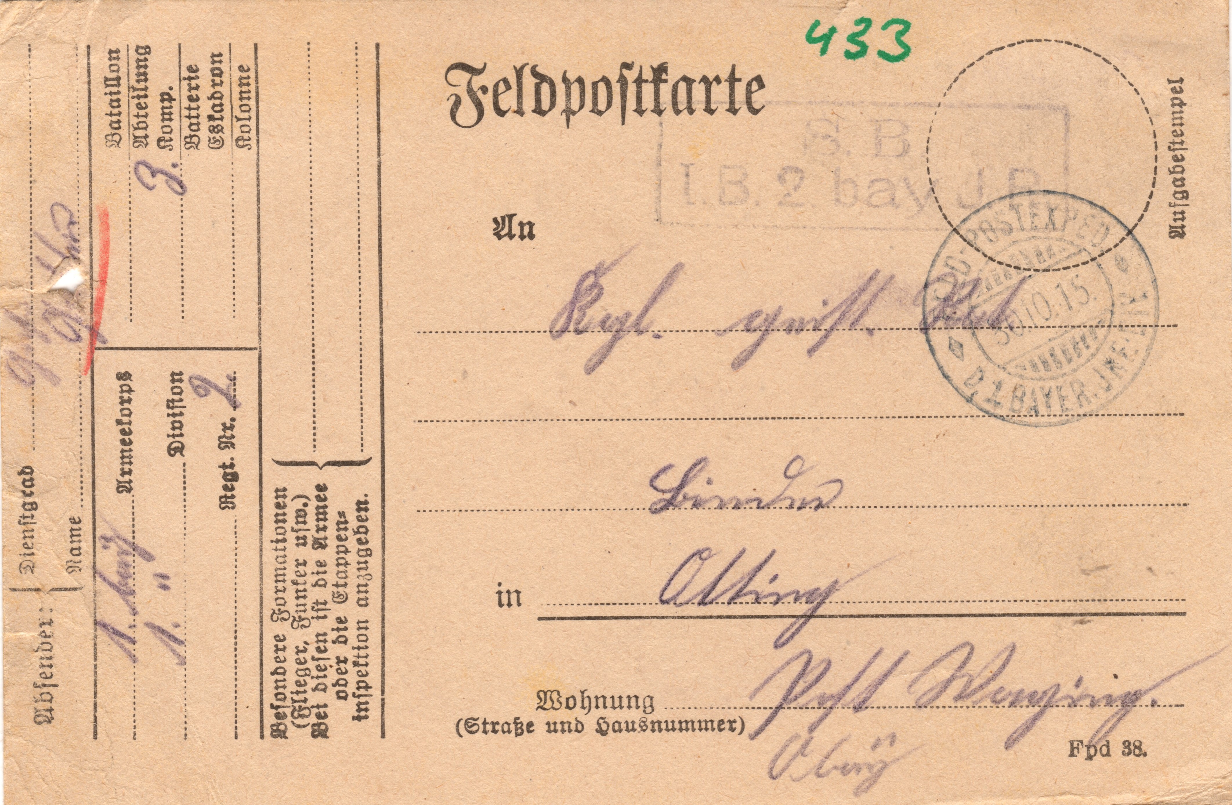 Scan der Schriftstück- Vorderseite © Katholische Pfarrkirchenstiftung St. Stephanus Otting
