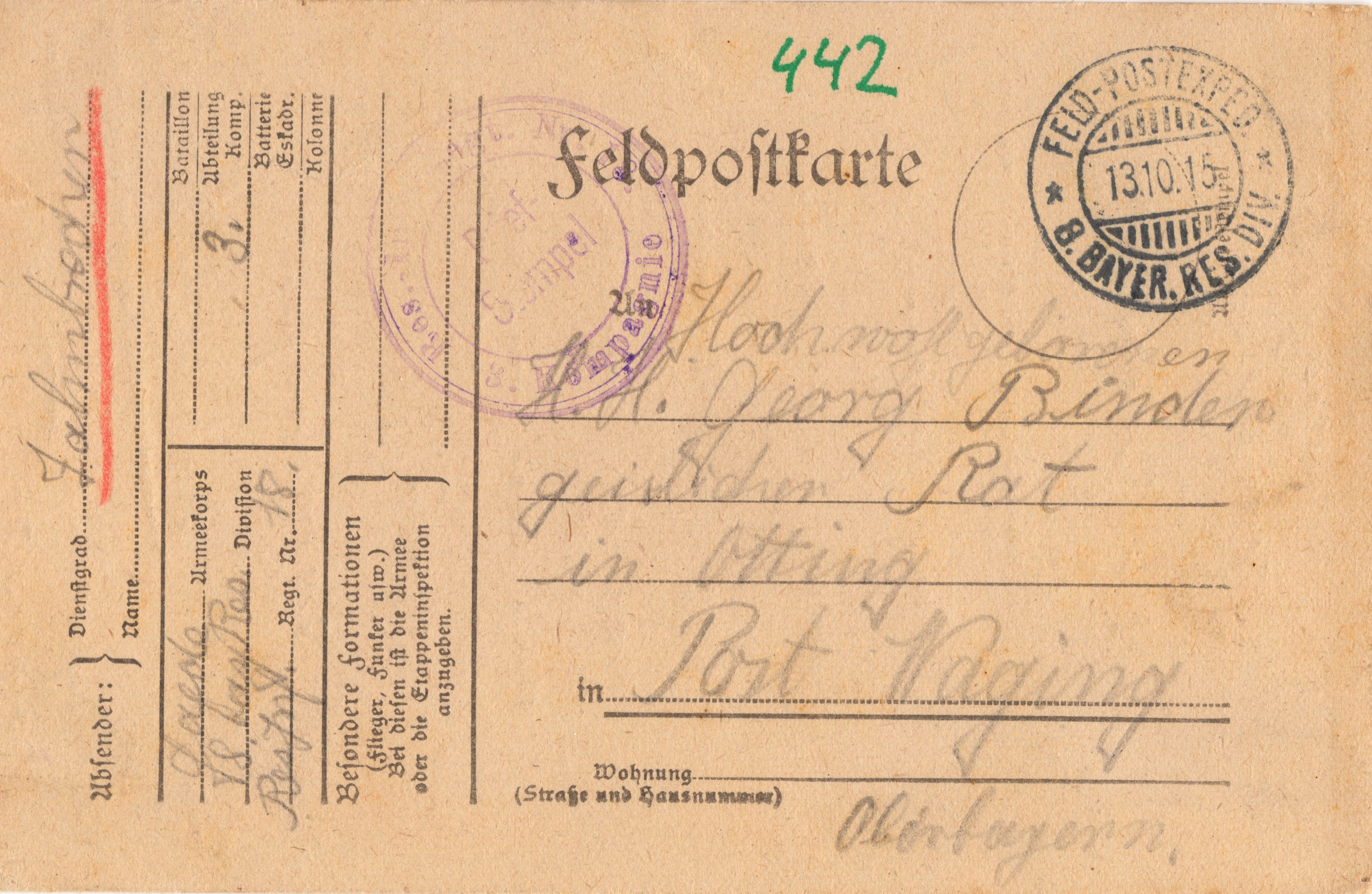 Scan der Schriftstück- Vorderseite © Katholische Pfarrkirchenstiftung St. Stephanus Otting