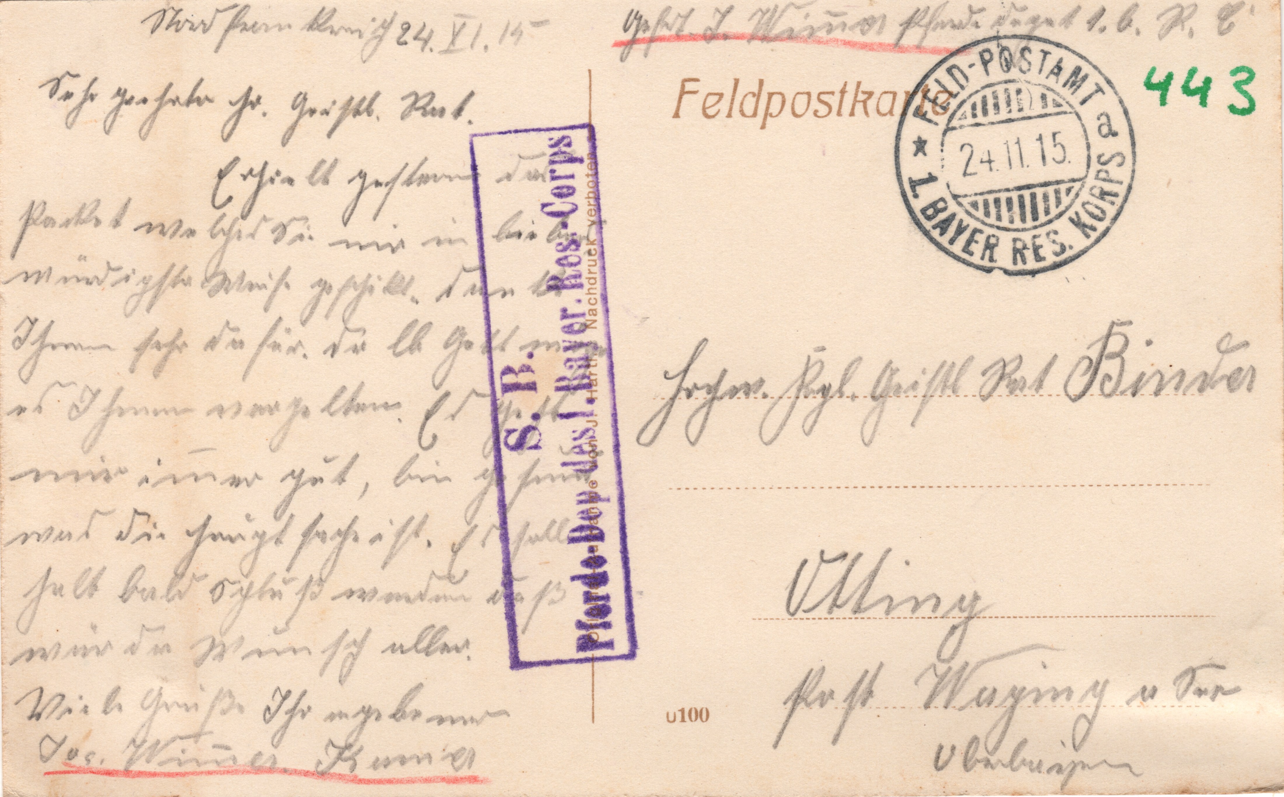 Scan der Schriftstück- Vorderseite © Katholische Pfarrkirchenstiftung St. Stephanus Otting