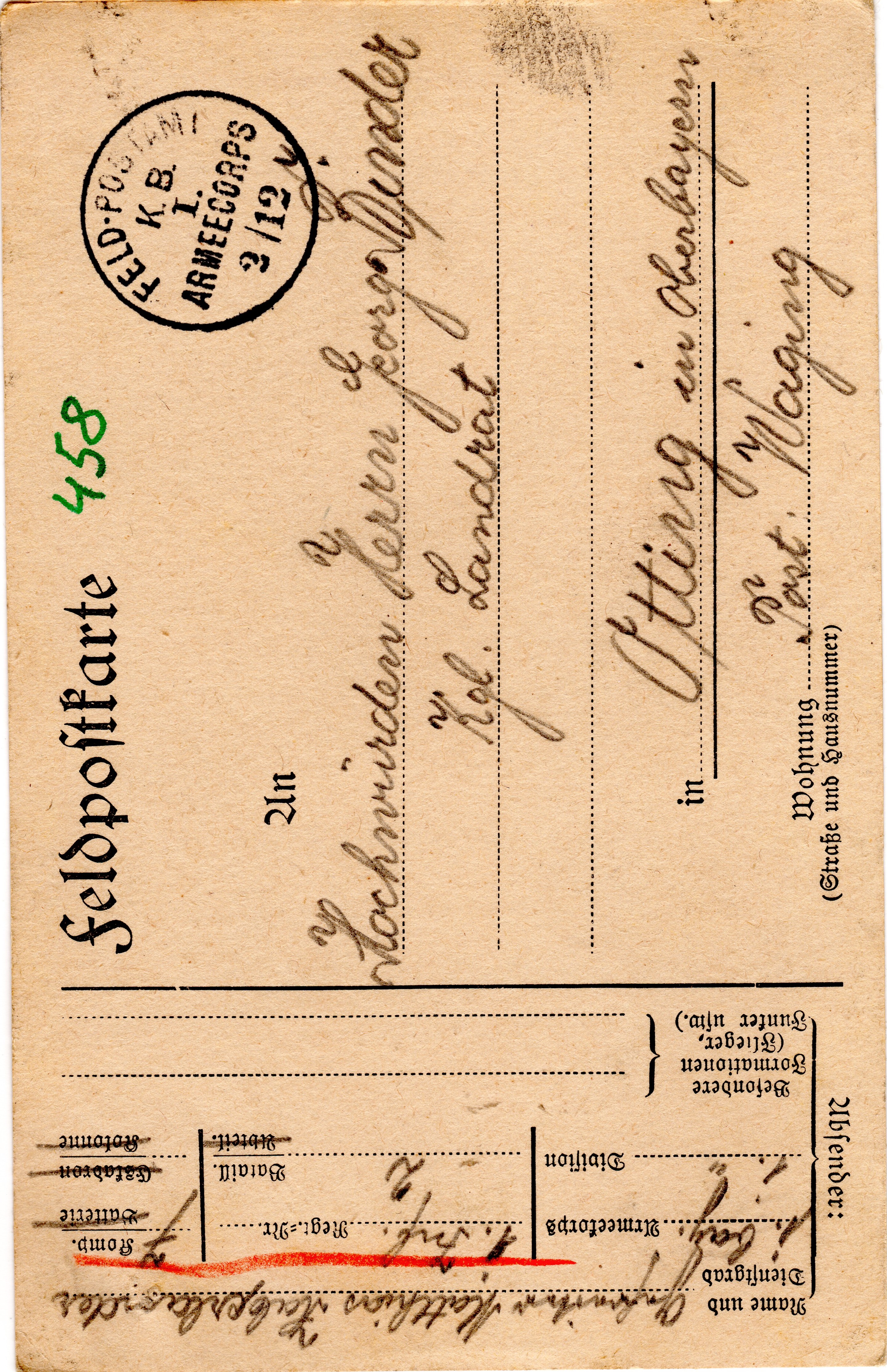 Scan der Schriftstück- Vorderseite © Katholische Pfarrkirchenstiftung St. Stephanus Otting