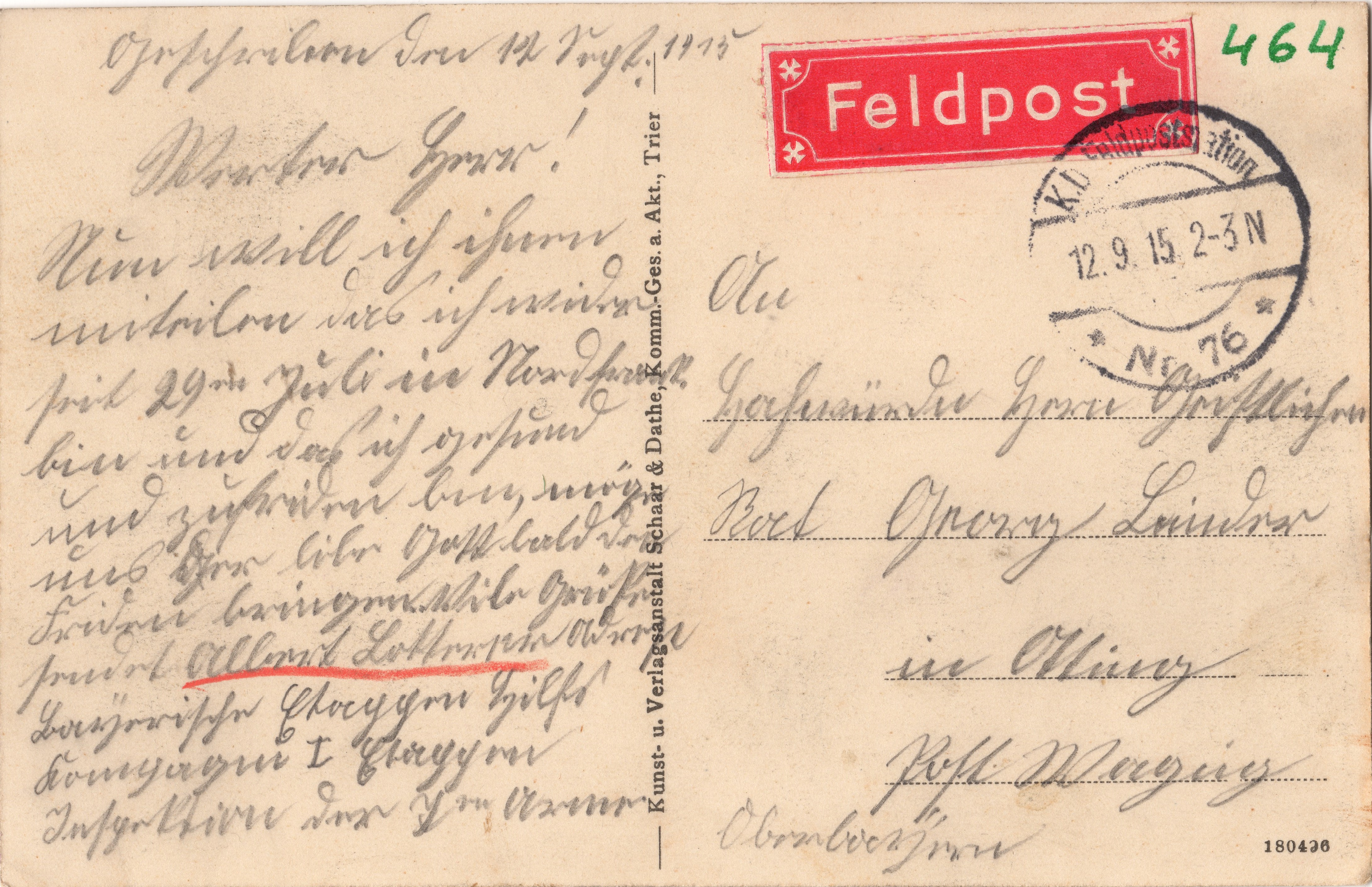 Scan der Schriftstück- Vorderseite © Katholische Pfarrkirchenstiftung St. Stephanus Otting