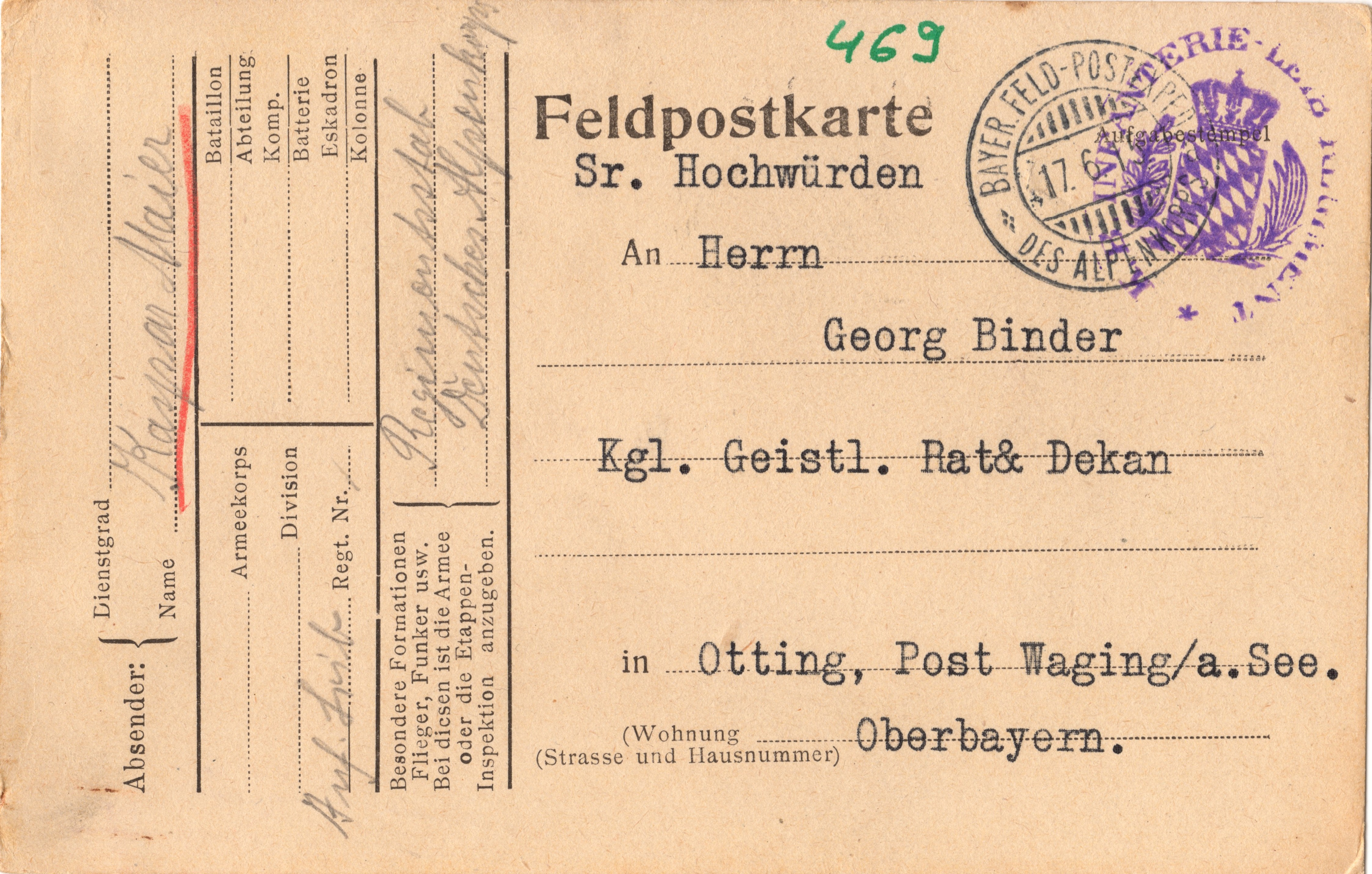 Scan der Schriftstück- Vorderseite © Katholische Pfarrkirchenstiftung St. Stephanus Otting