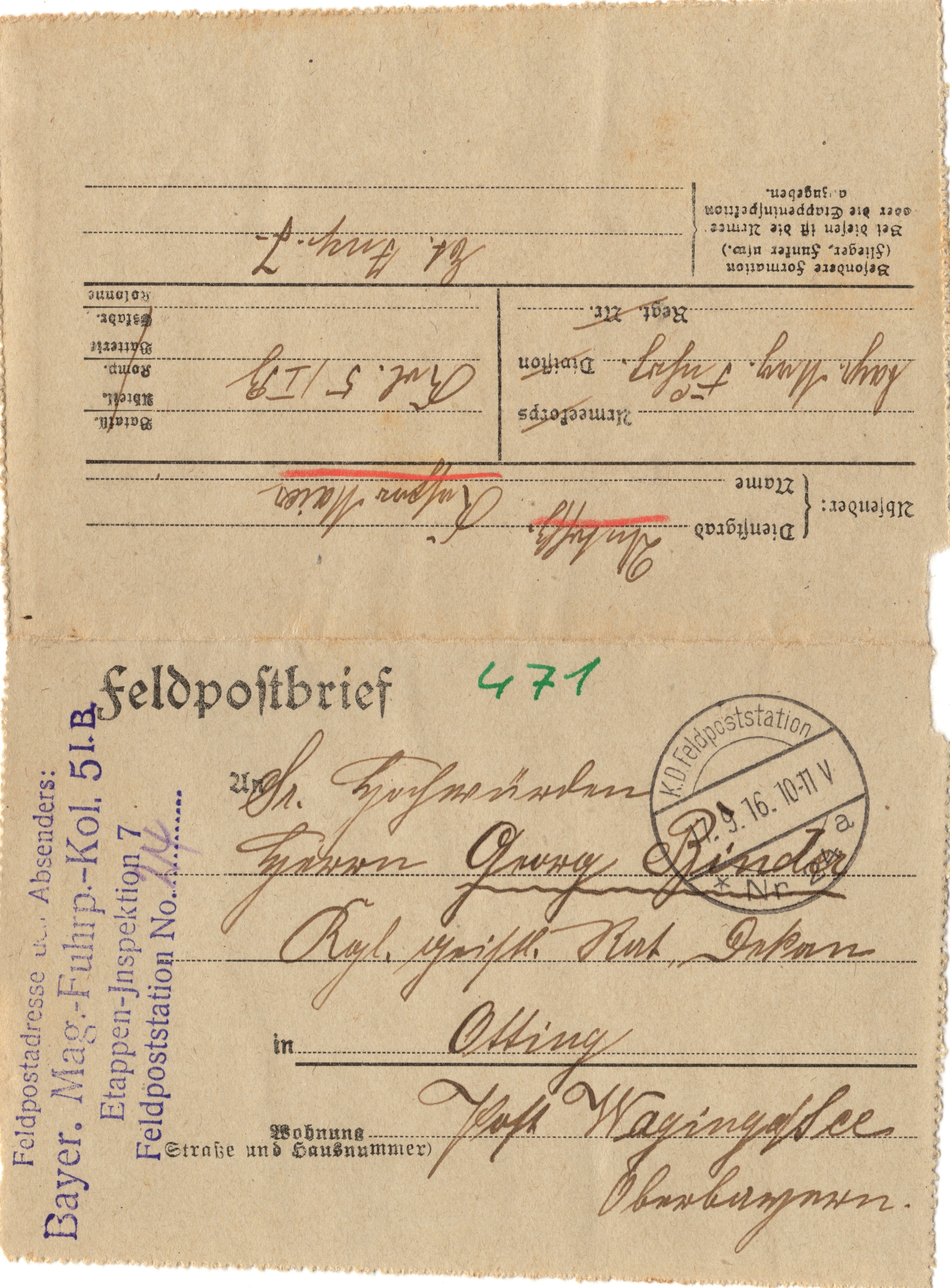 Scan der Schriftstück- Vorderseite © Katholische Pfarrkirchenstiftung St. Stephanus Otting