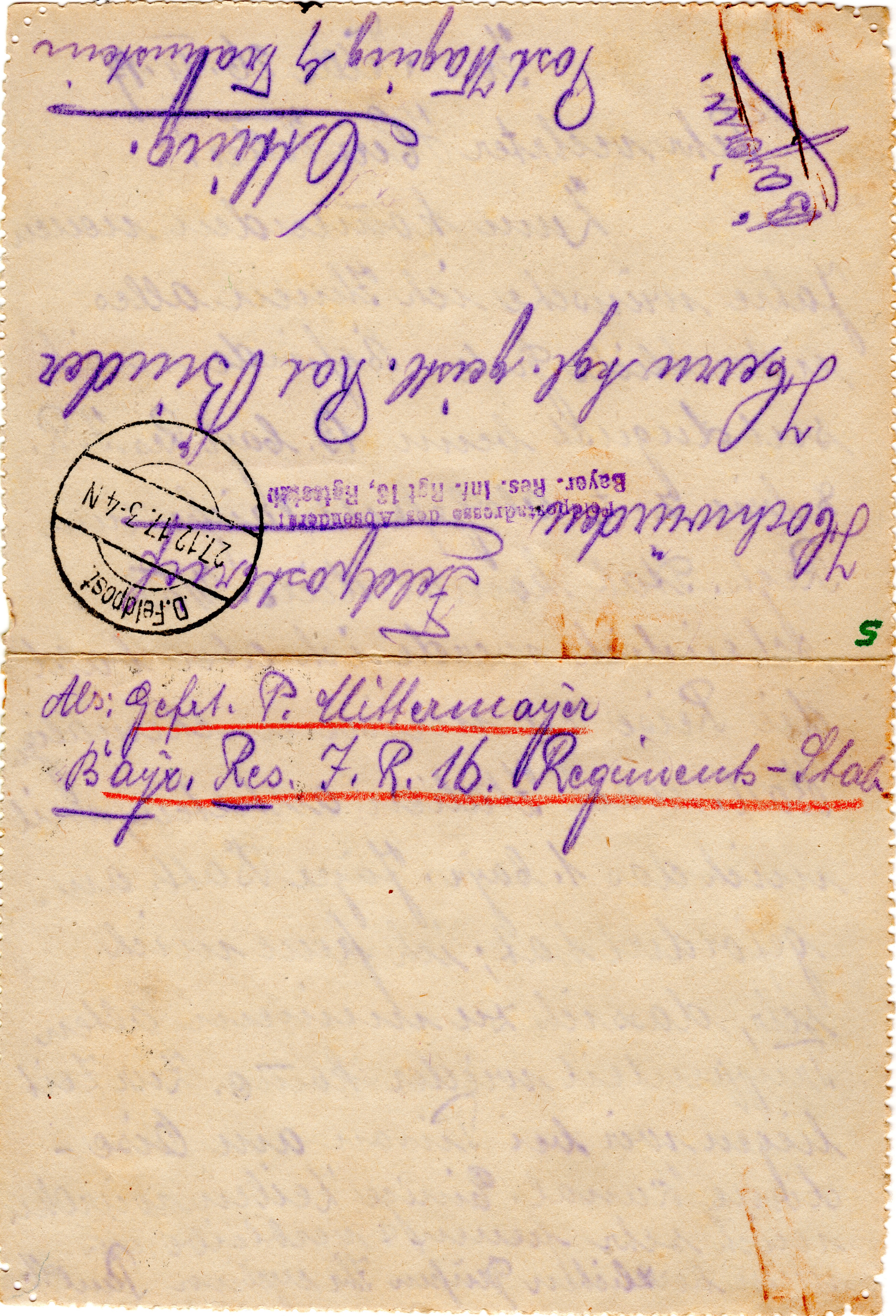 Scan der Schriftstück- Vorderseite © Katholische Pfarrkirchenstiftung St. Stephanus Otting