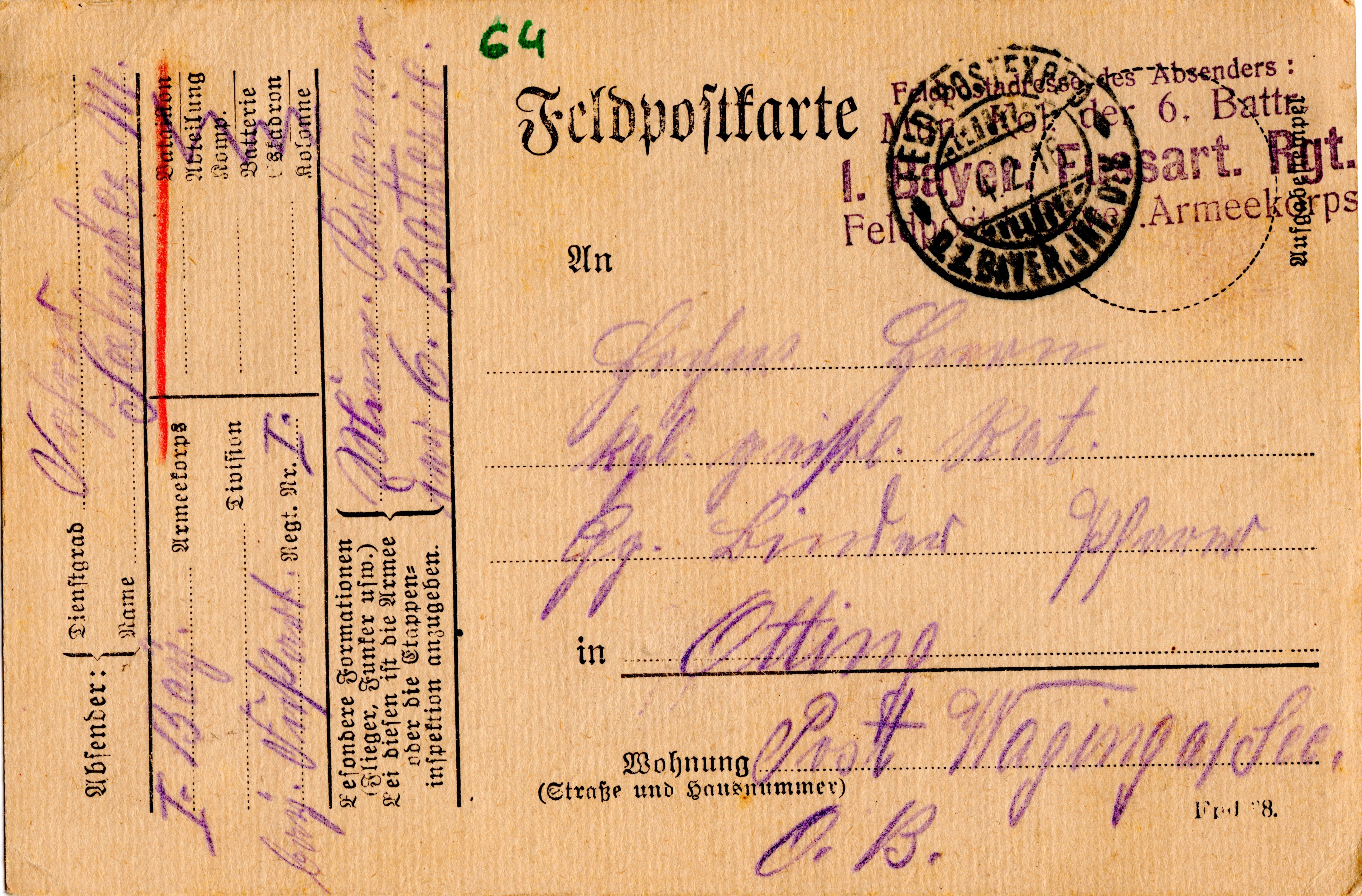 Scan der Schriftstück- Vorderseite © Katholische Pfarrkirchenstiftung St. Stephanus Otting